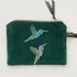 Green Hummingbirds Velvet Zip-Up Pouch with Wrist Strap