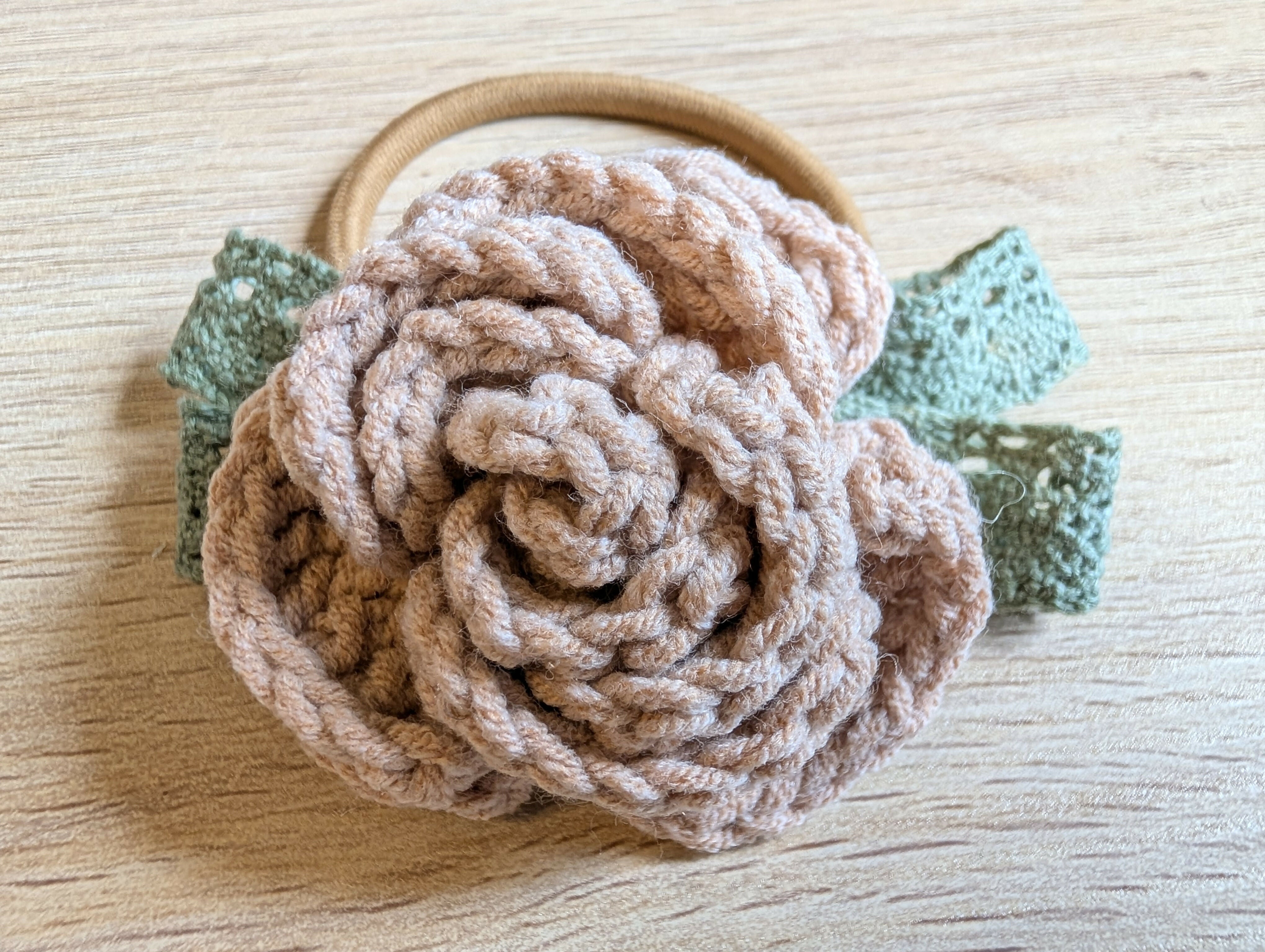 Hair Accessory - Beige Rose With Green Ribbon