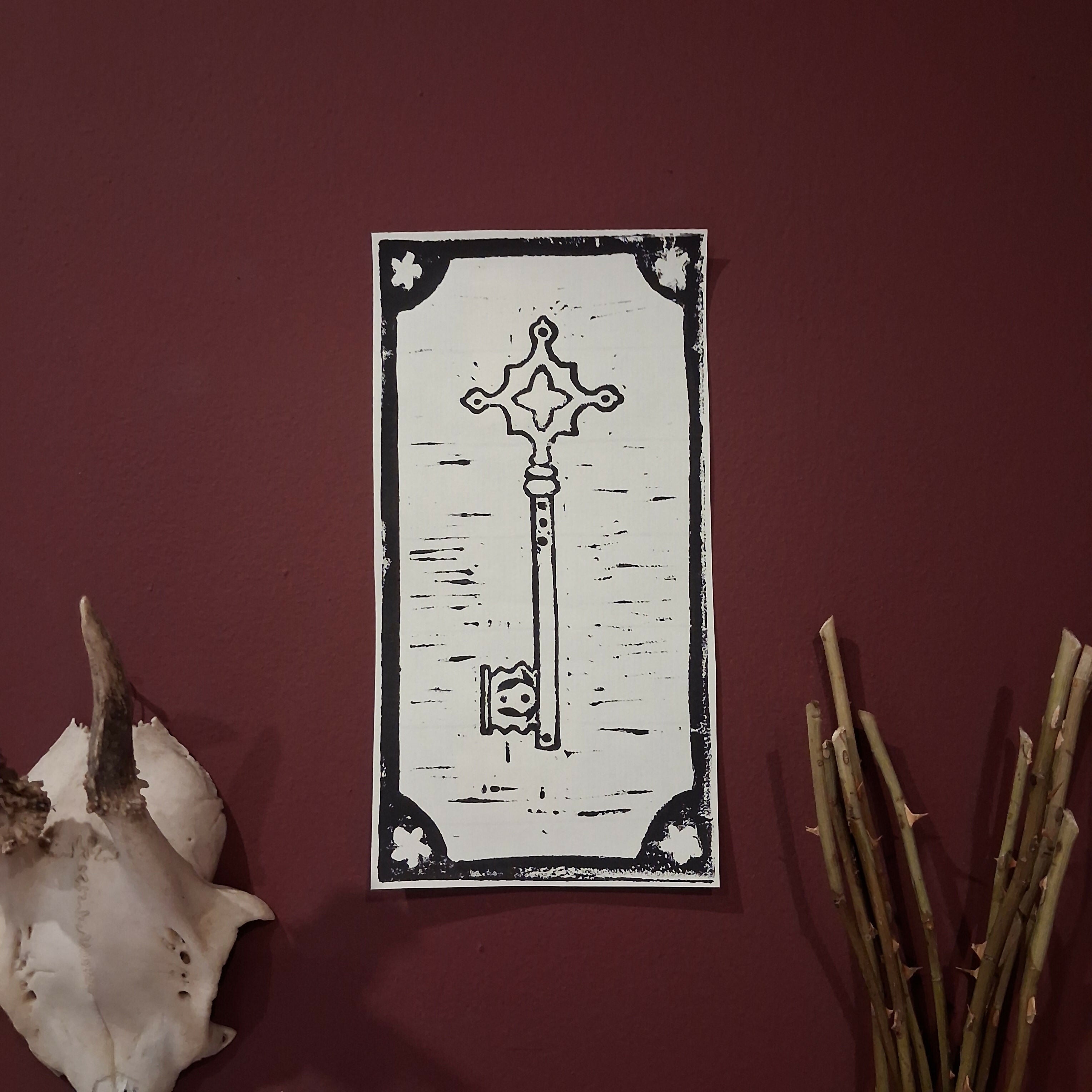 Floral Key Medium Linoprint