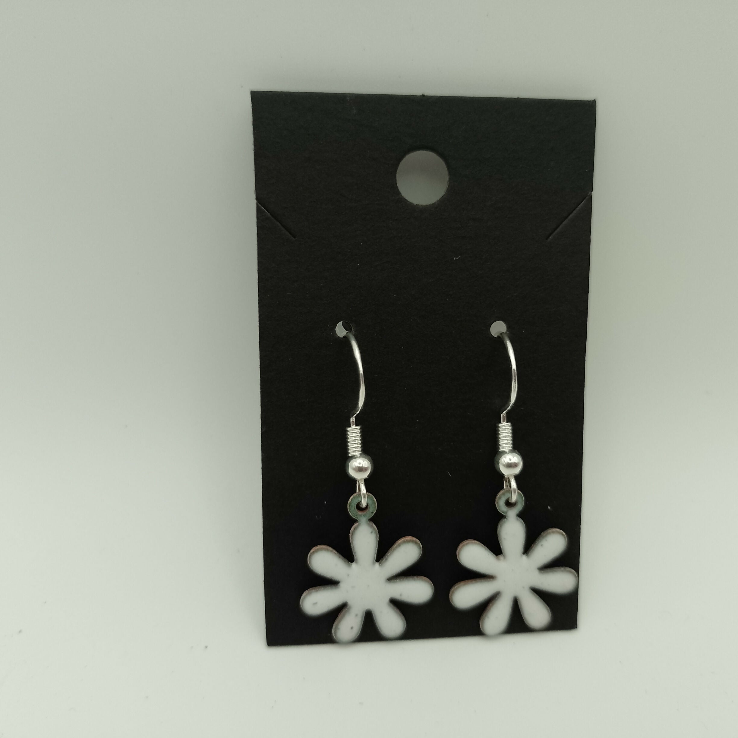 White Flower Enamel Earrings