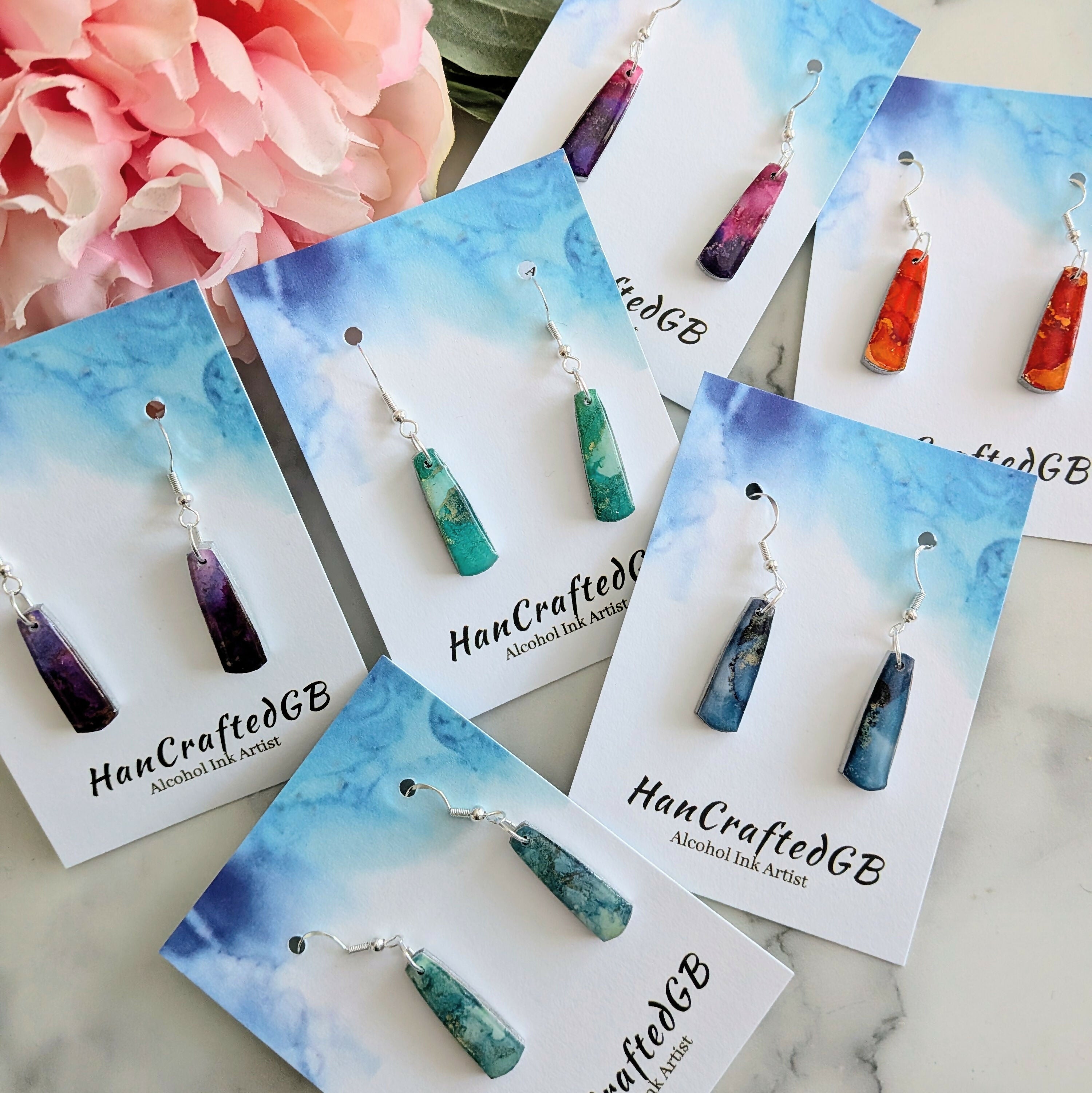 Mini Colourful Silver Dangle Earrings, Multi Coloured, Alcohol Ink Art