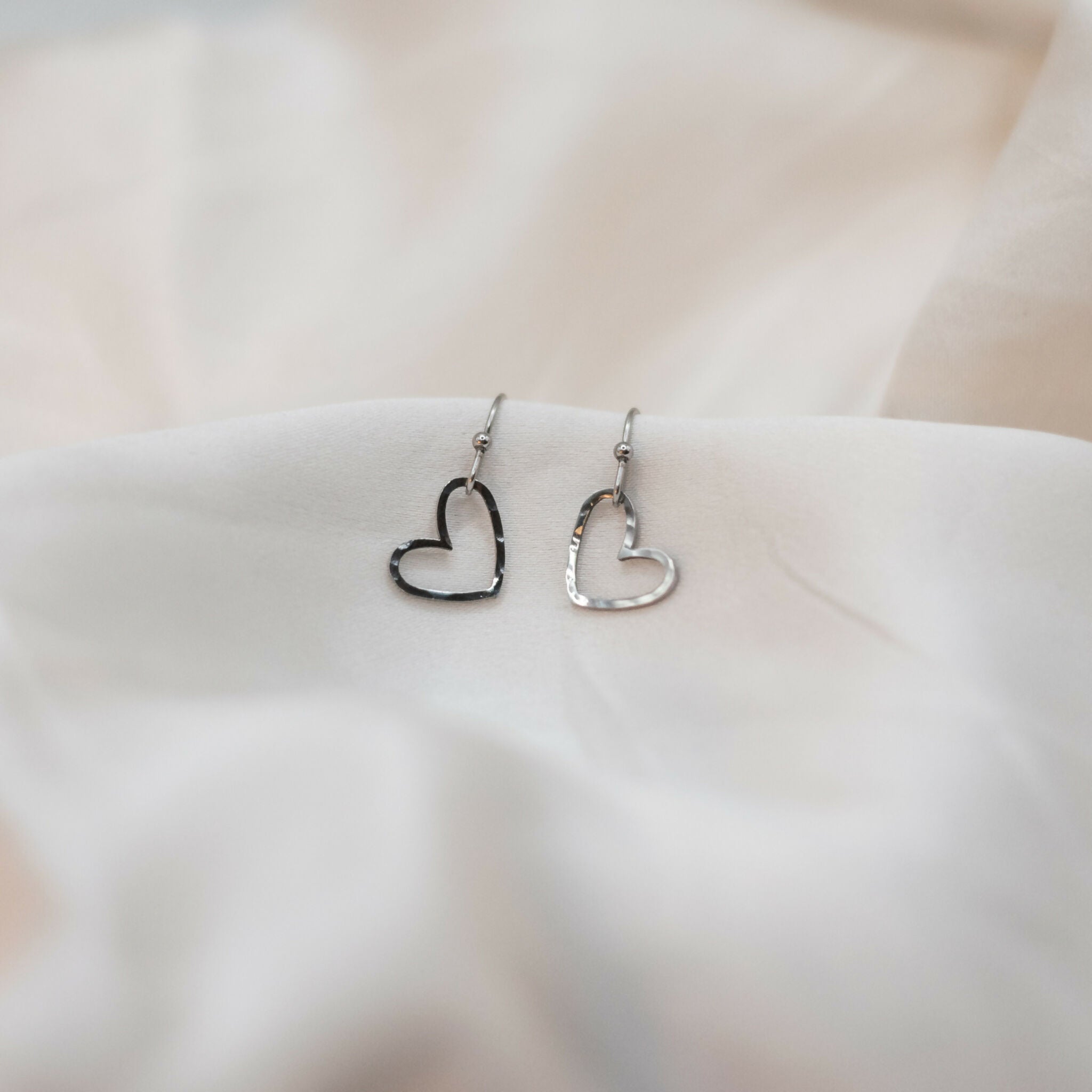 Hypoallergenic Hammered Stainless Steel Heart Earrings