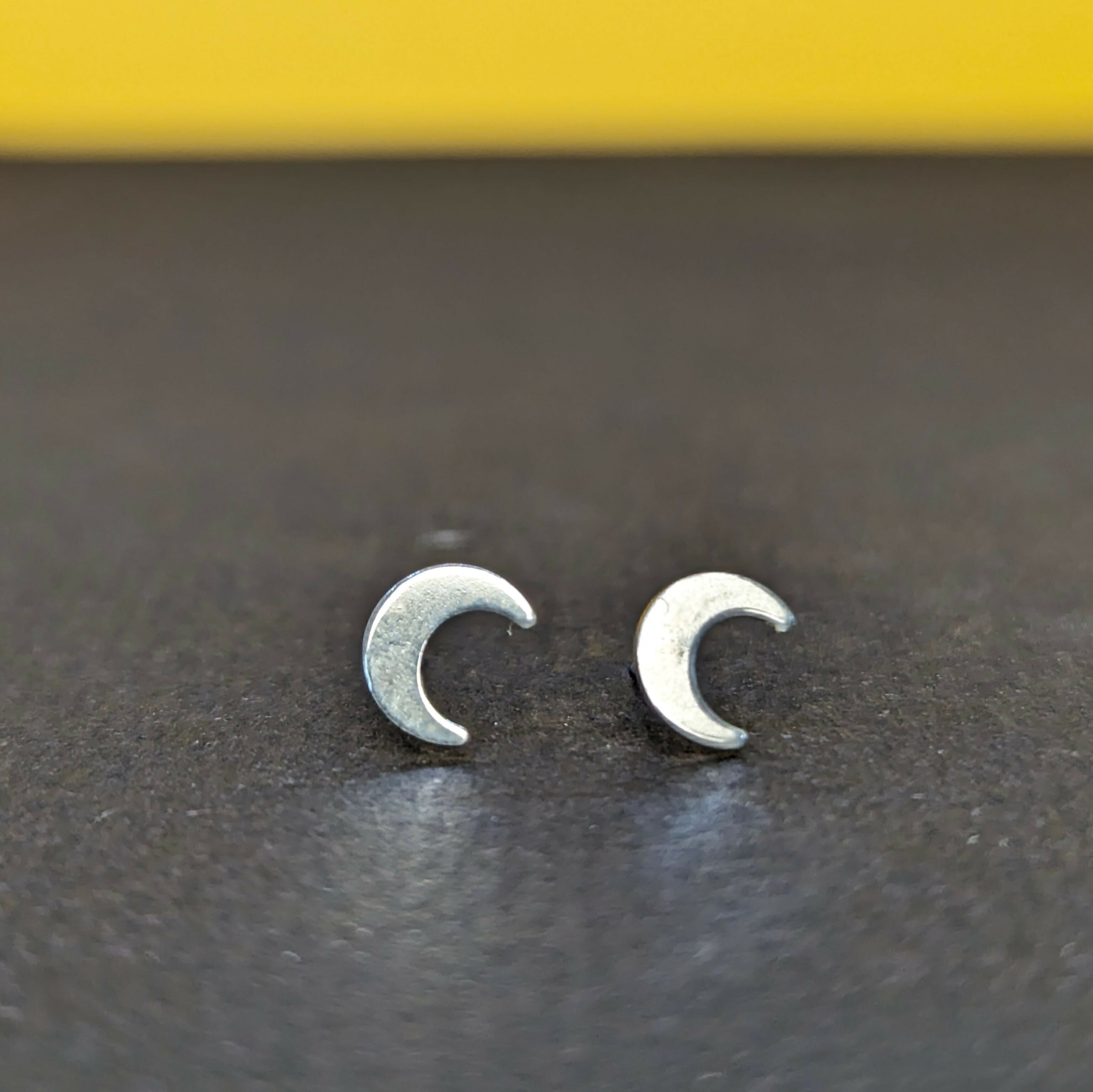 'Luna' Sterling Silver Tiny Moon Stud Earring