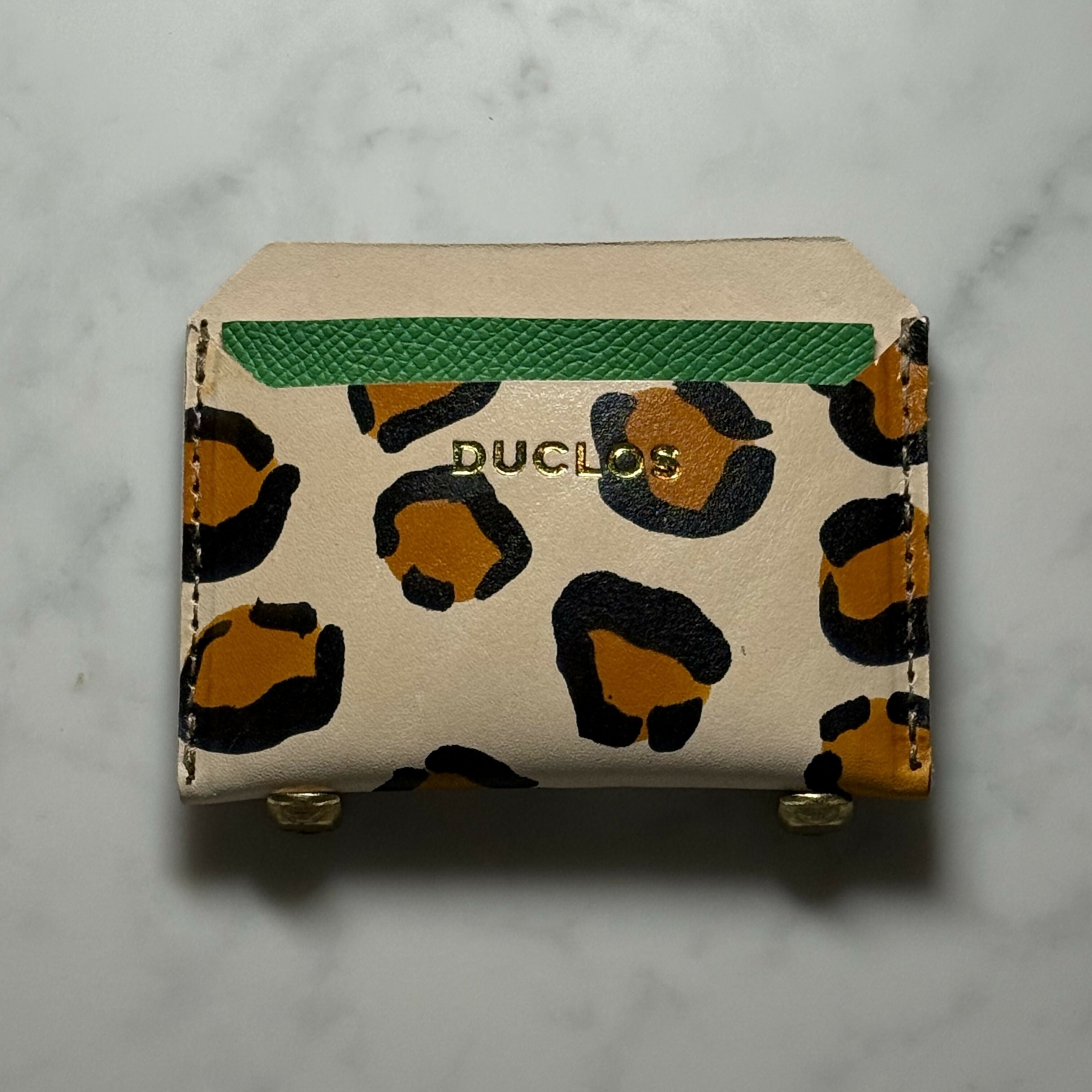 Hand Painted Leopard Cardholder Green