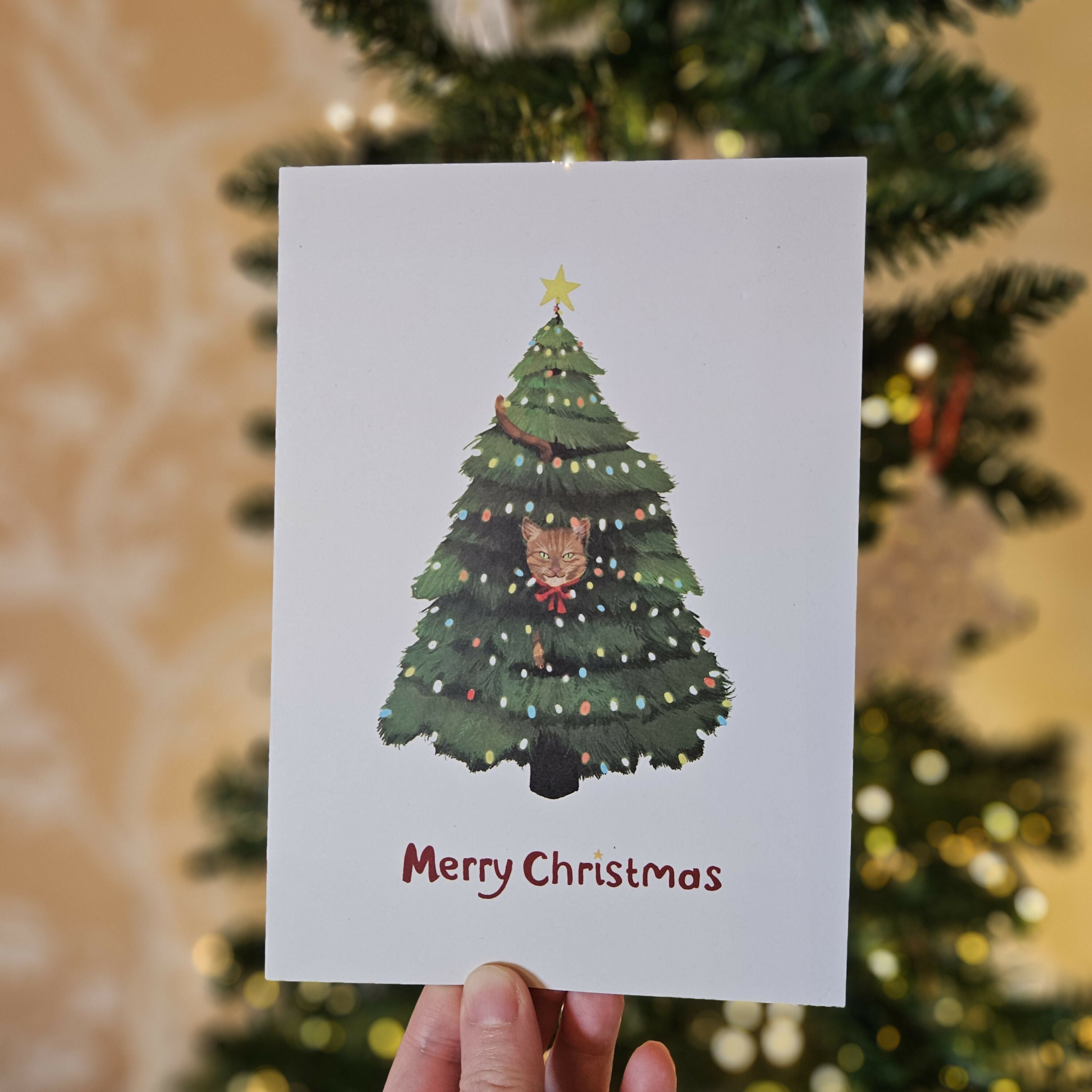 Cat in a Christmas Tree Christmas Card