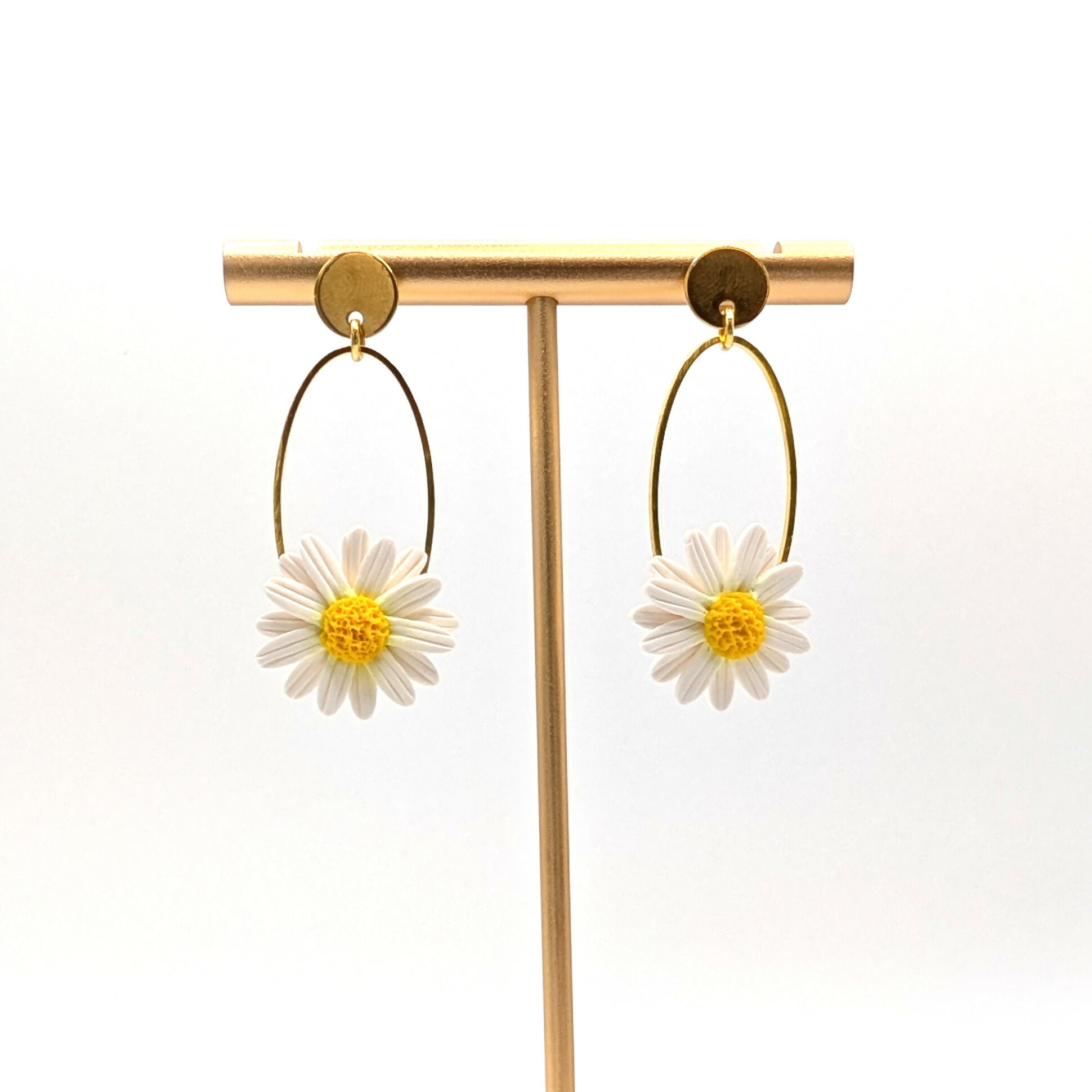 Daisy Hoop Earrings with Gold Drop