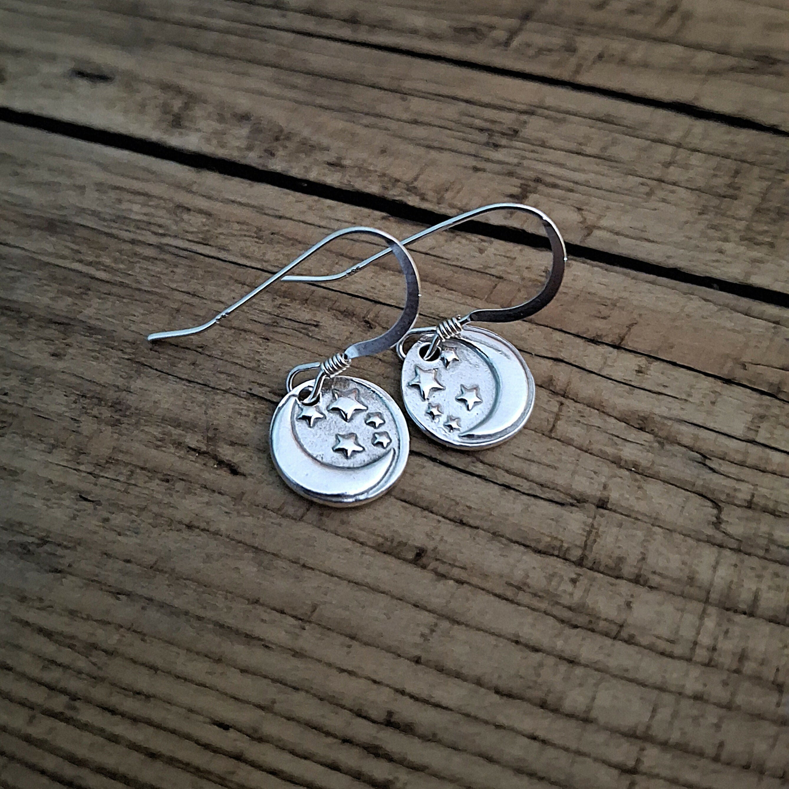 Handmade Moon And Stars Silver Earrings