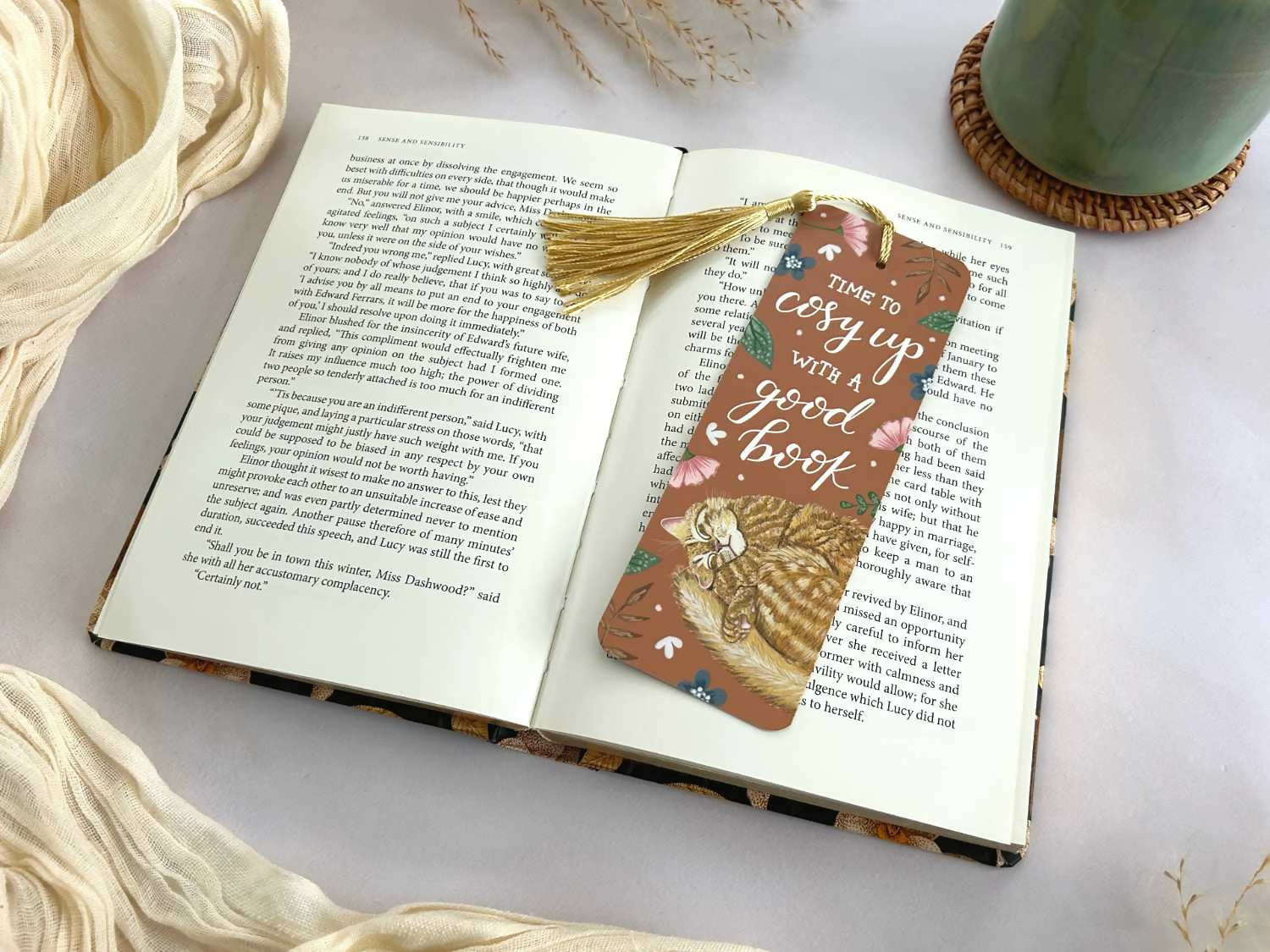 Ginger Tabby Cat Floral Bookmark