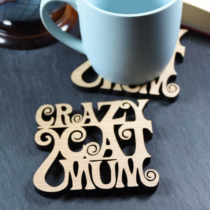 "Crazy Cat Mum" Laser Cut Wooden Coaster