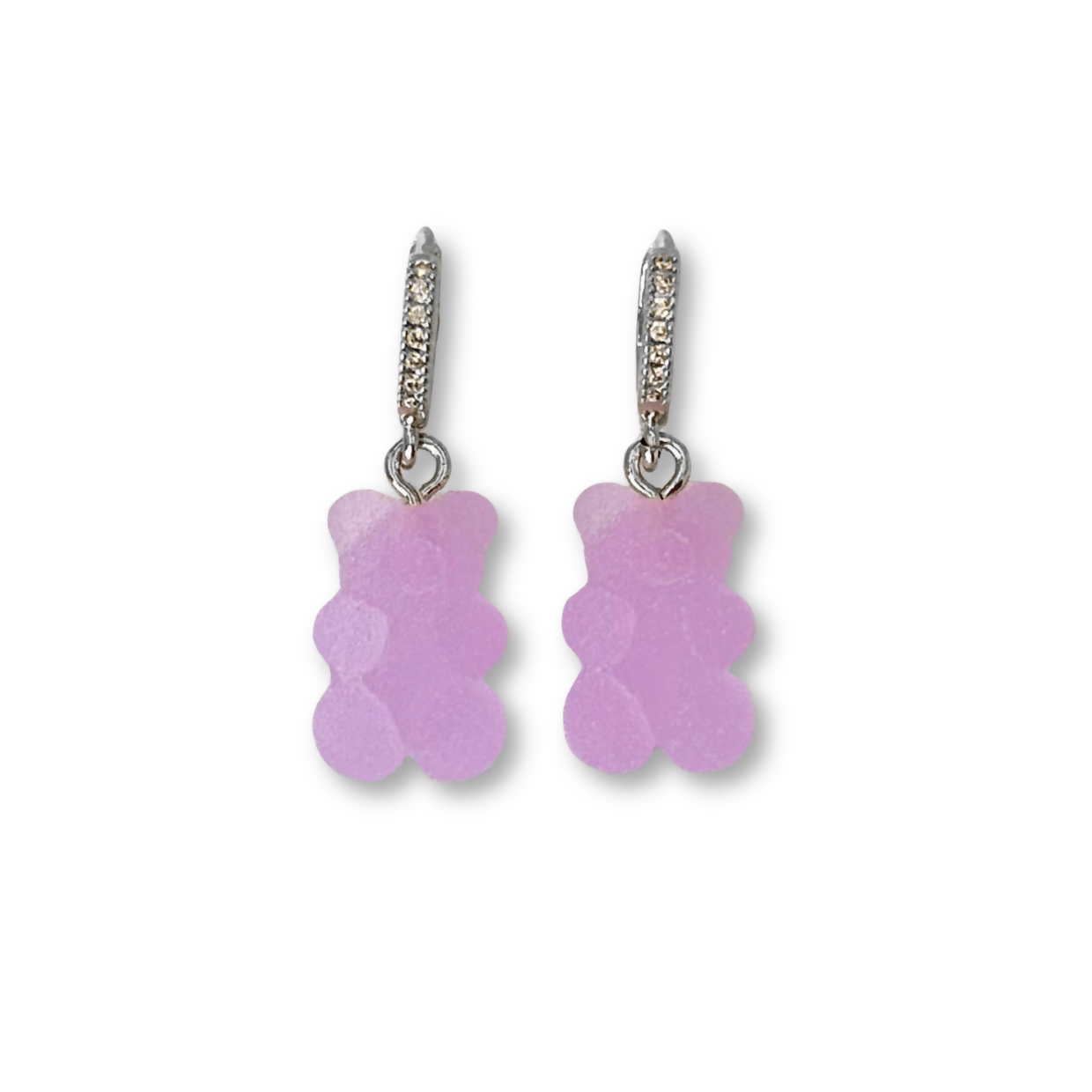 Sugar Coated Gummy Bear Hoop Drop Earrings in Lavender