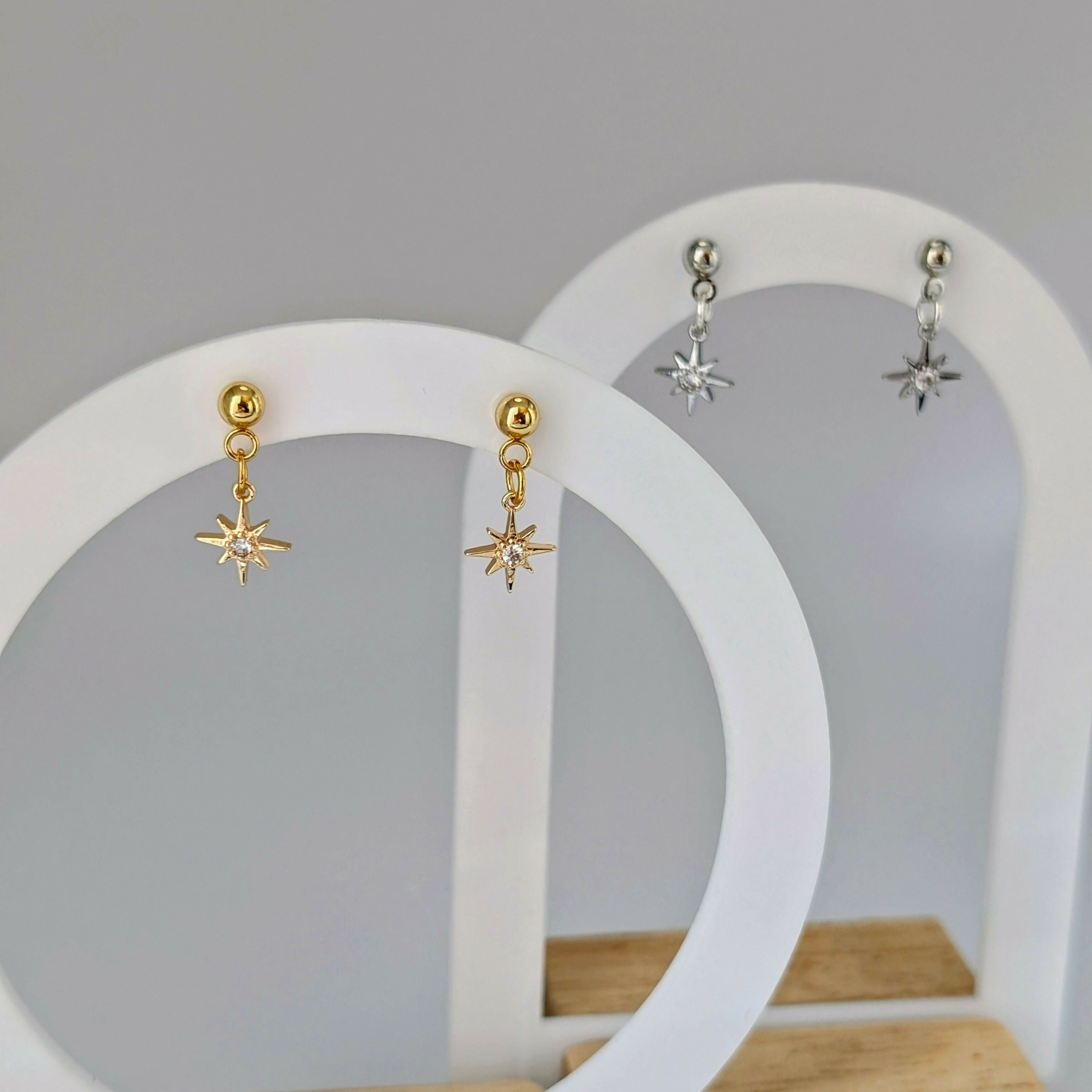 Tiny Gold Star Earrings with Cubic Zirconia Centre on Gold Plated Stud