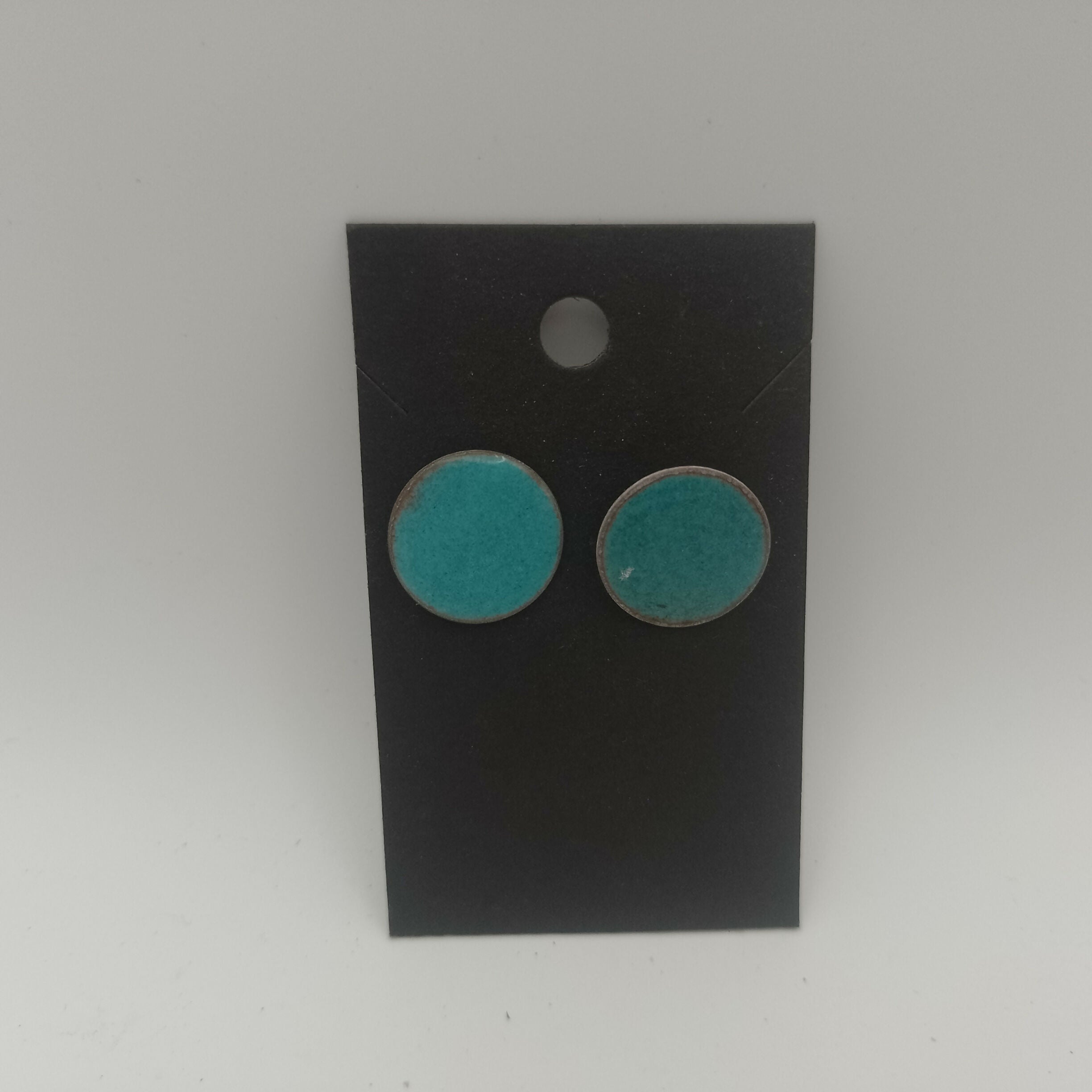 Jad Green Enamel Circle Earring Studs