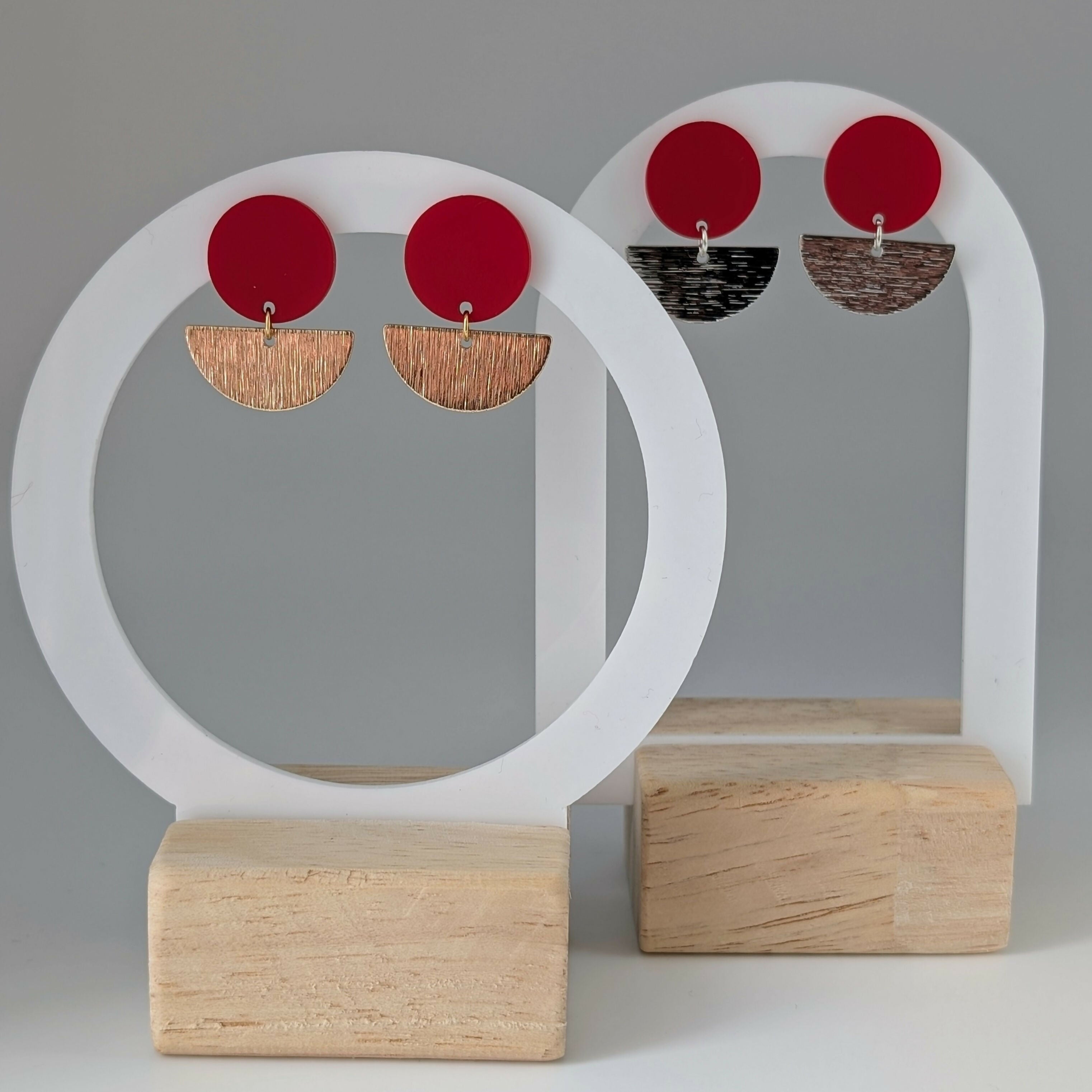 Red Geometric Earrings in Gold or Silver