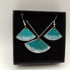 Teal Green and White Fan Enamel Earring and Pendant Set