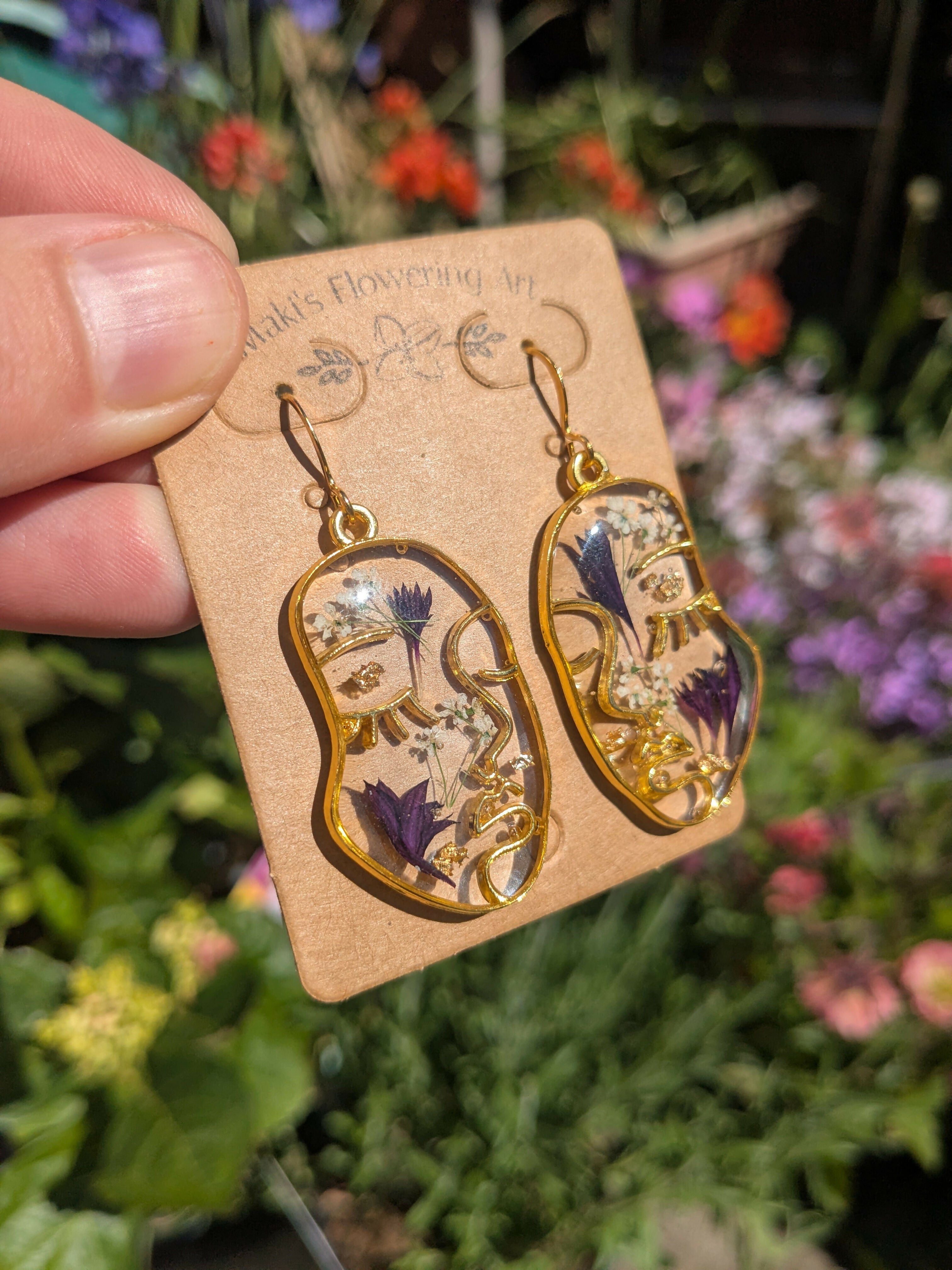 PURPLE CORNFLOWER LADY FACE EARRINGS