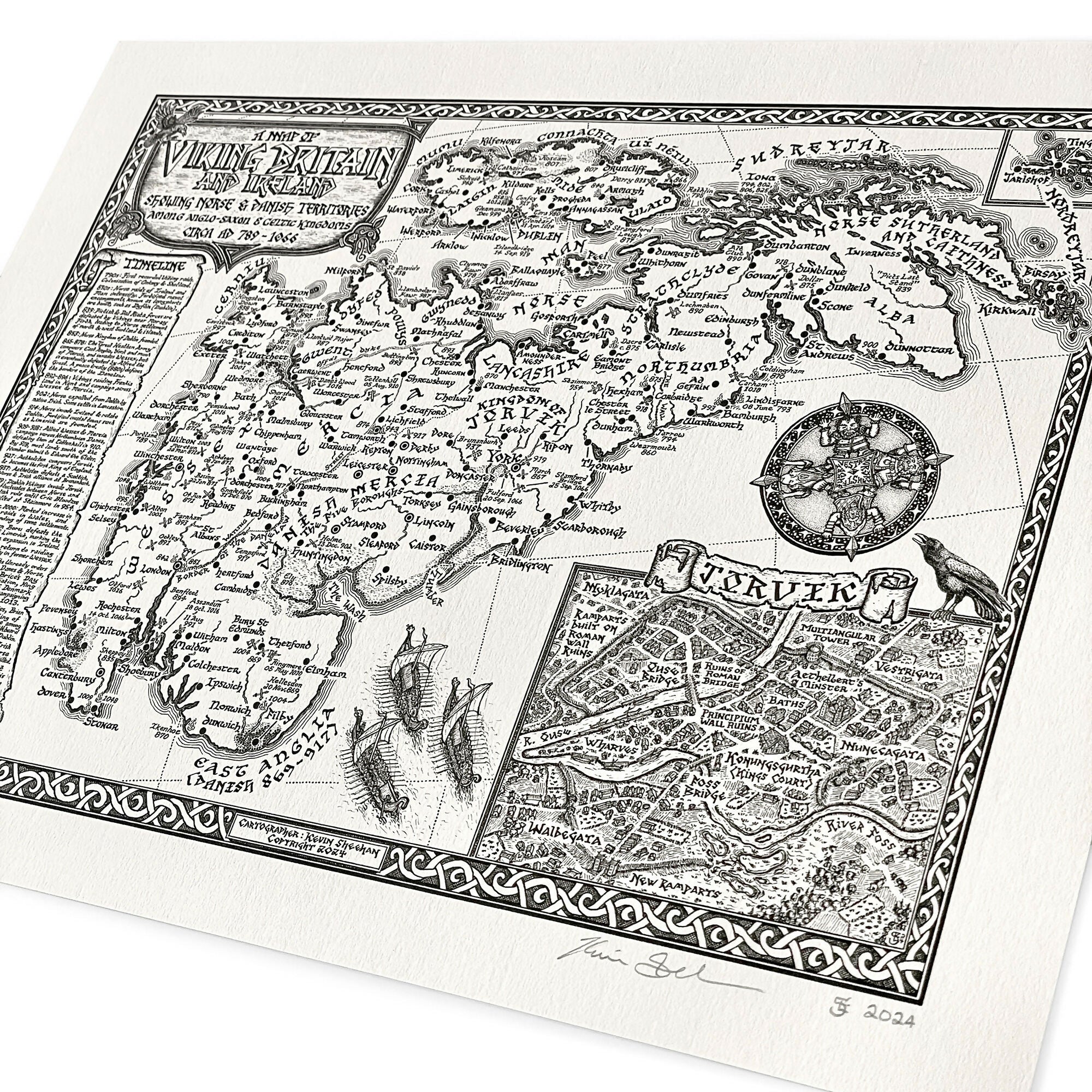 Viking Britain Map Hand Drawn Fine Art Print
