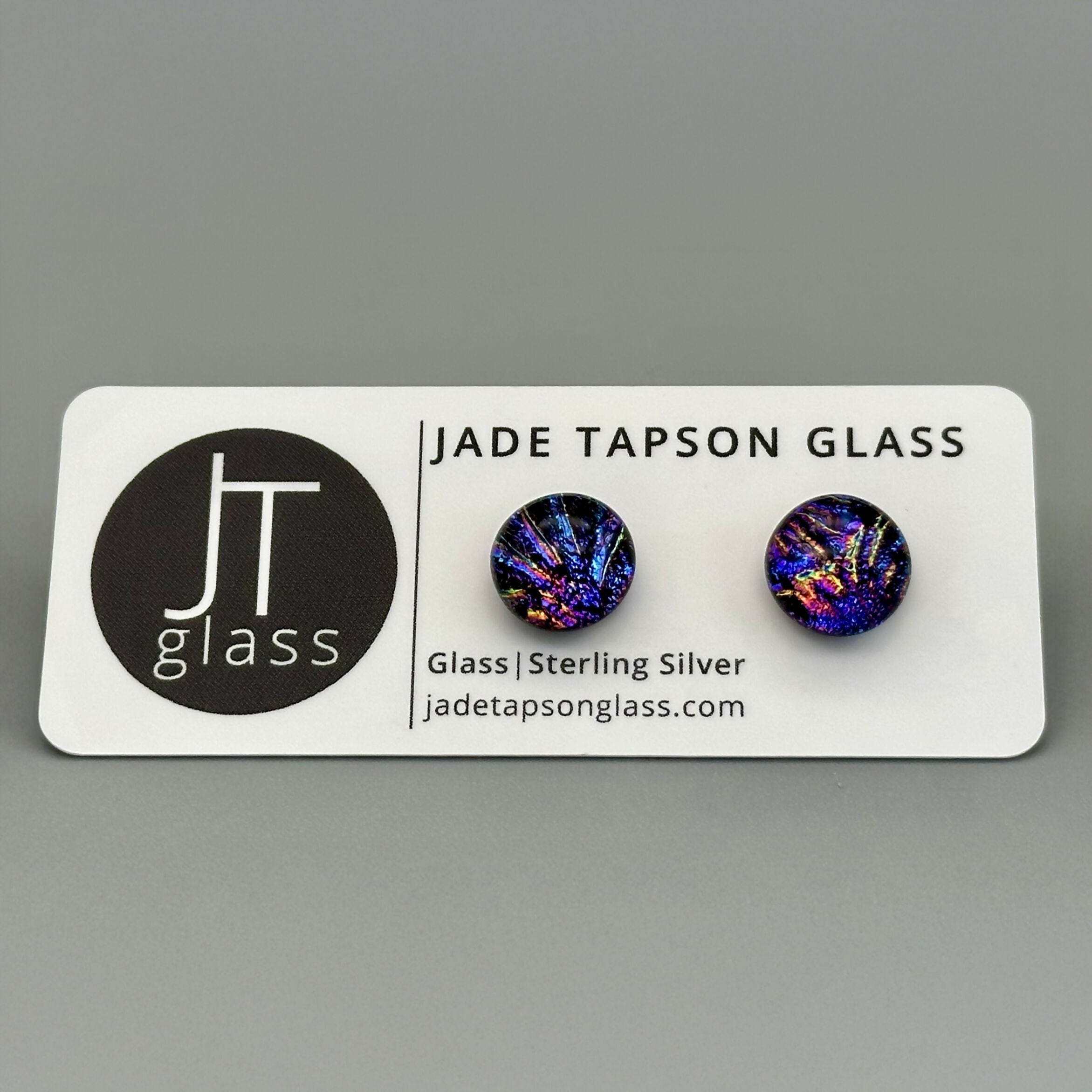 Pink & Purple Flower Dichroic Fused Glass Sterling Silver Stud Earrings - Handmade by Jade Tapson Glass.