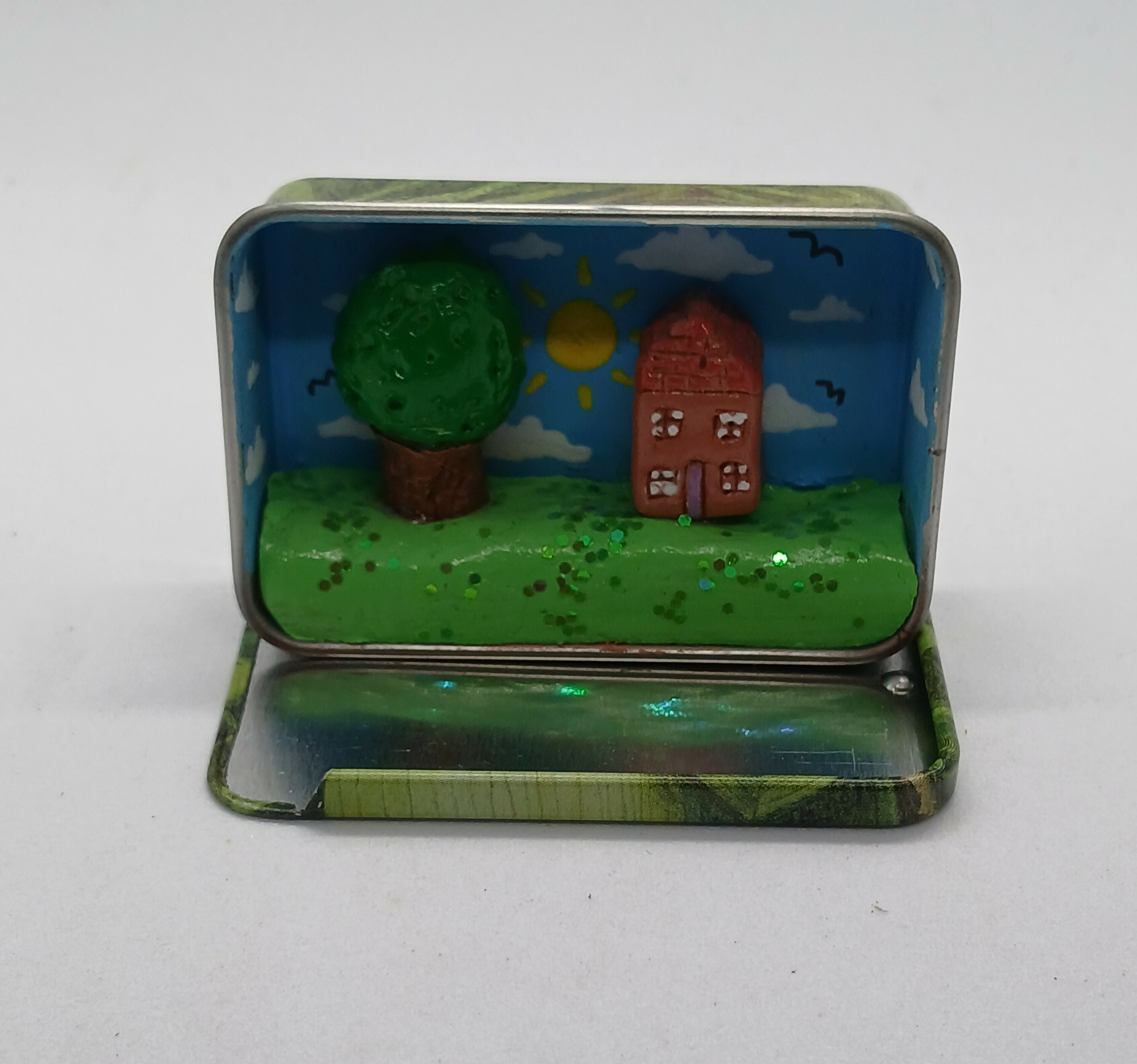 Mini House and Tree Scene Tin