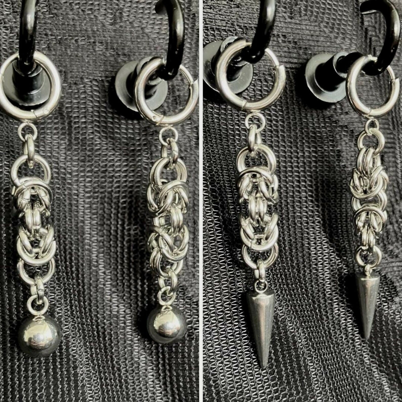 CHAINMAIL SPIKE/BALL EARRINGS - STAINLESS STEEL