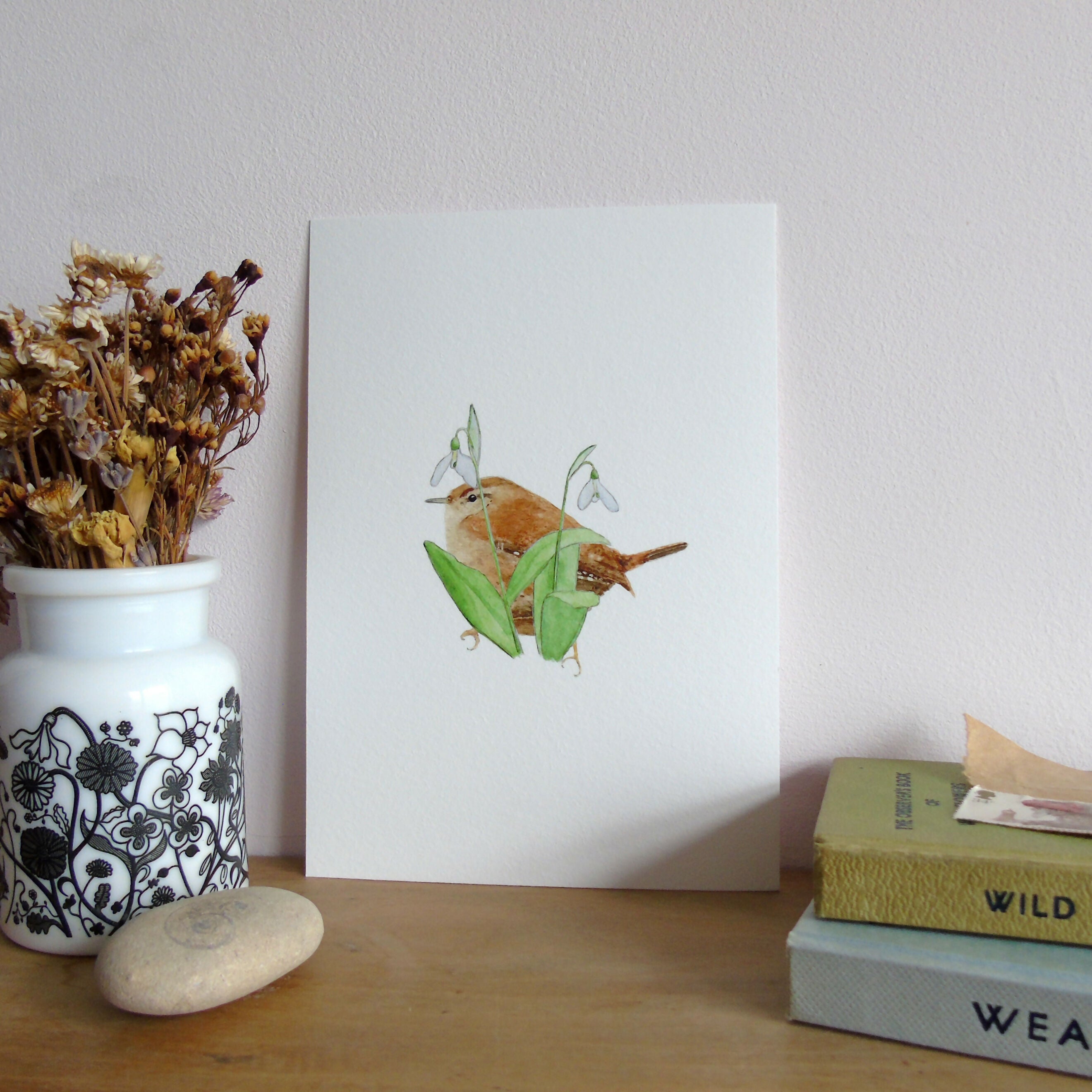 Wren and Snowdrops Giclee Print
