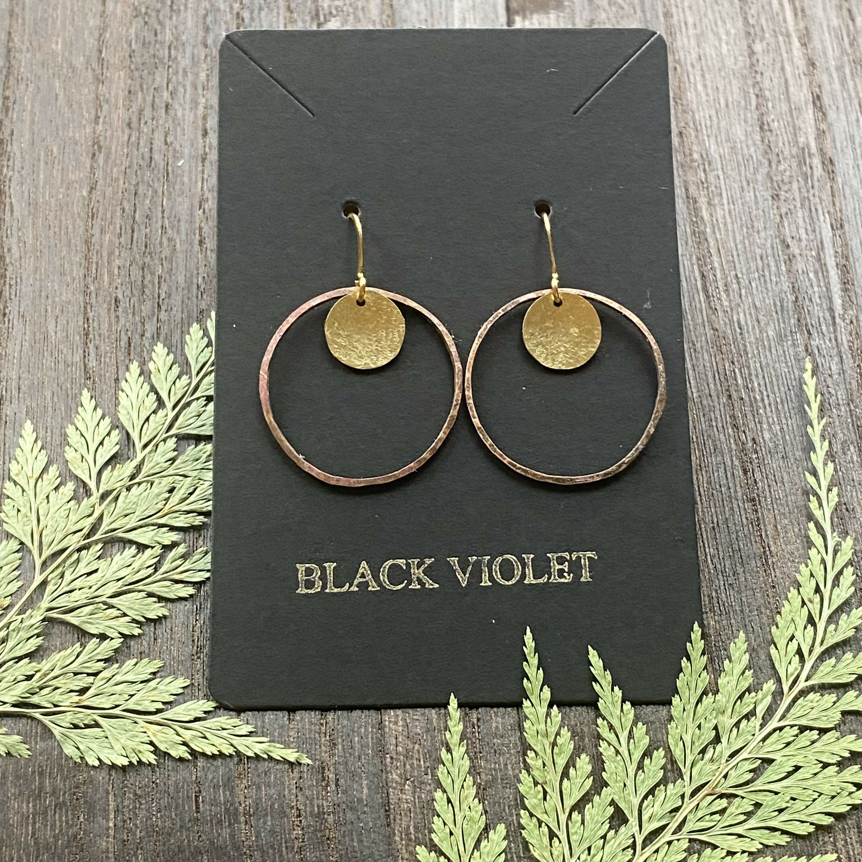 HAMMERED BRASS HOOP AND CIRCLE EARRINGS