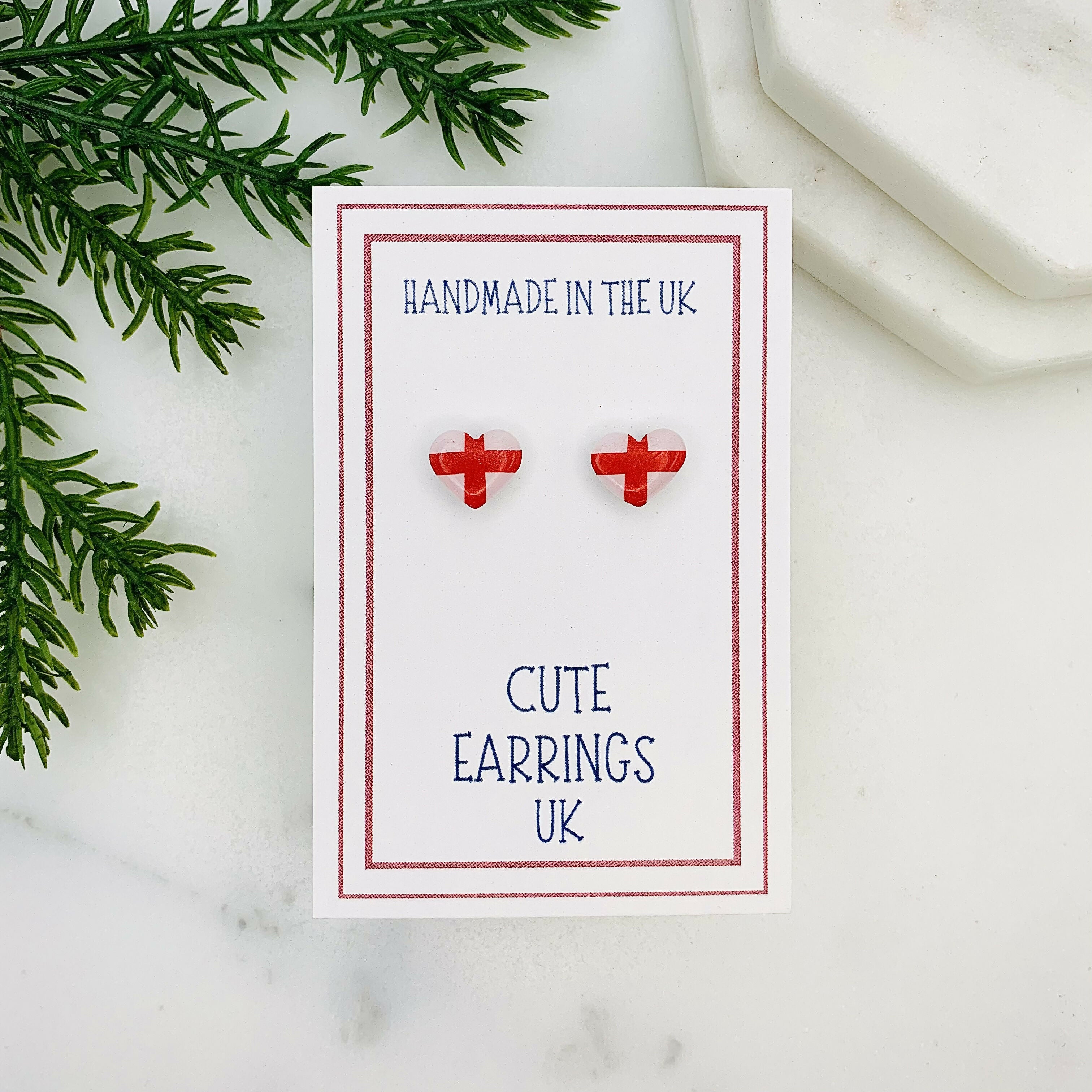 St George Flag Heart Stud Earrings