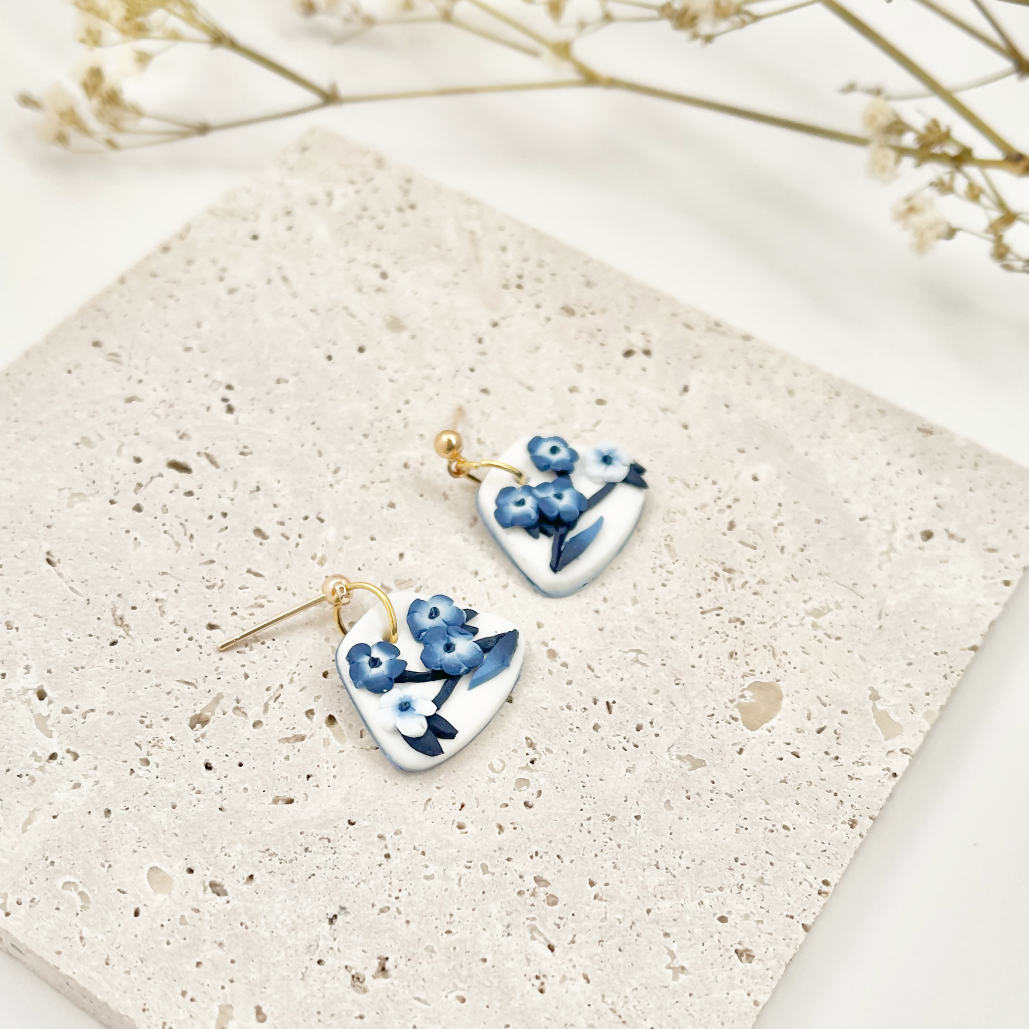 Blue China No. 7 - Handmade Polymer Clay Earrings