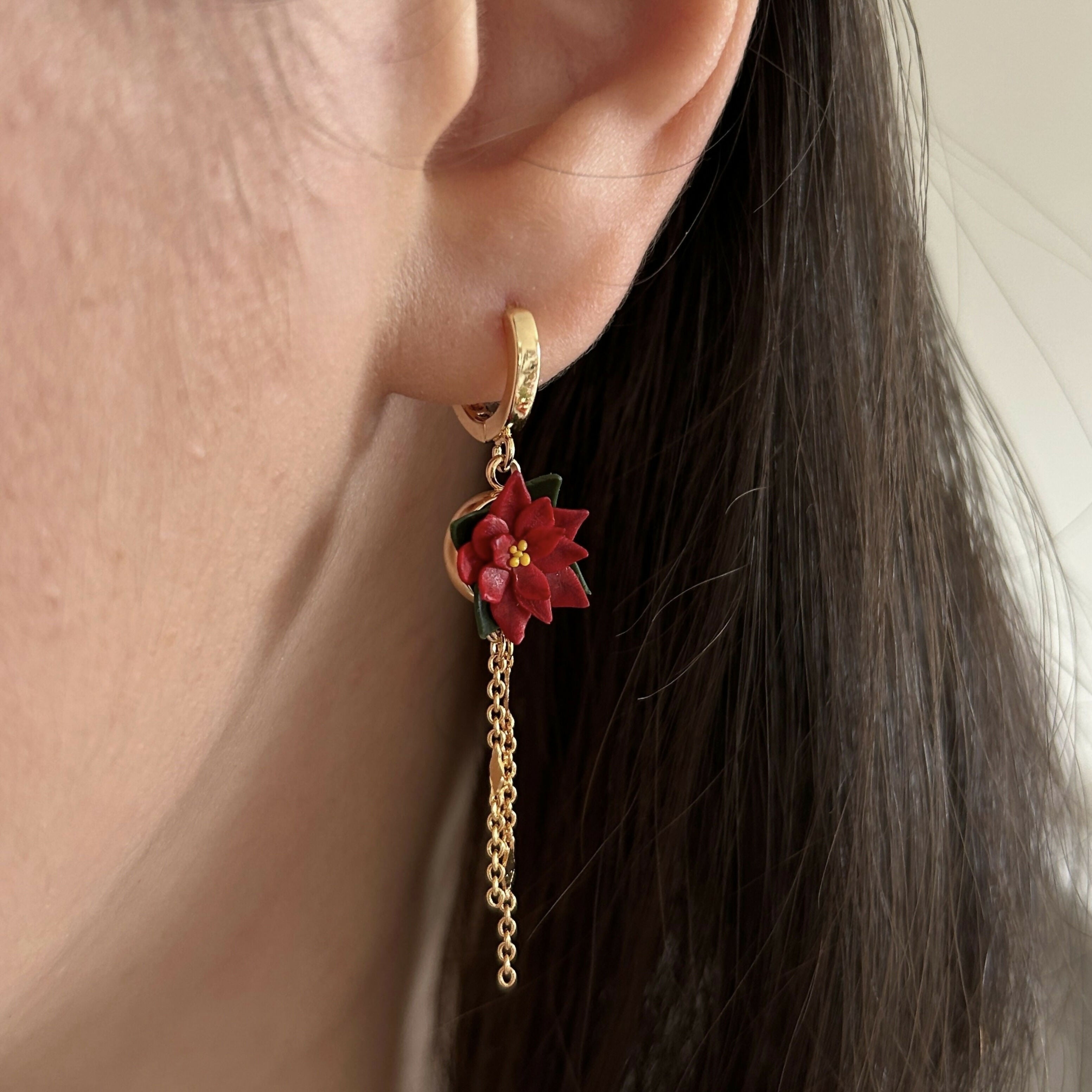 Red Christmas Flower Dangle Earrings