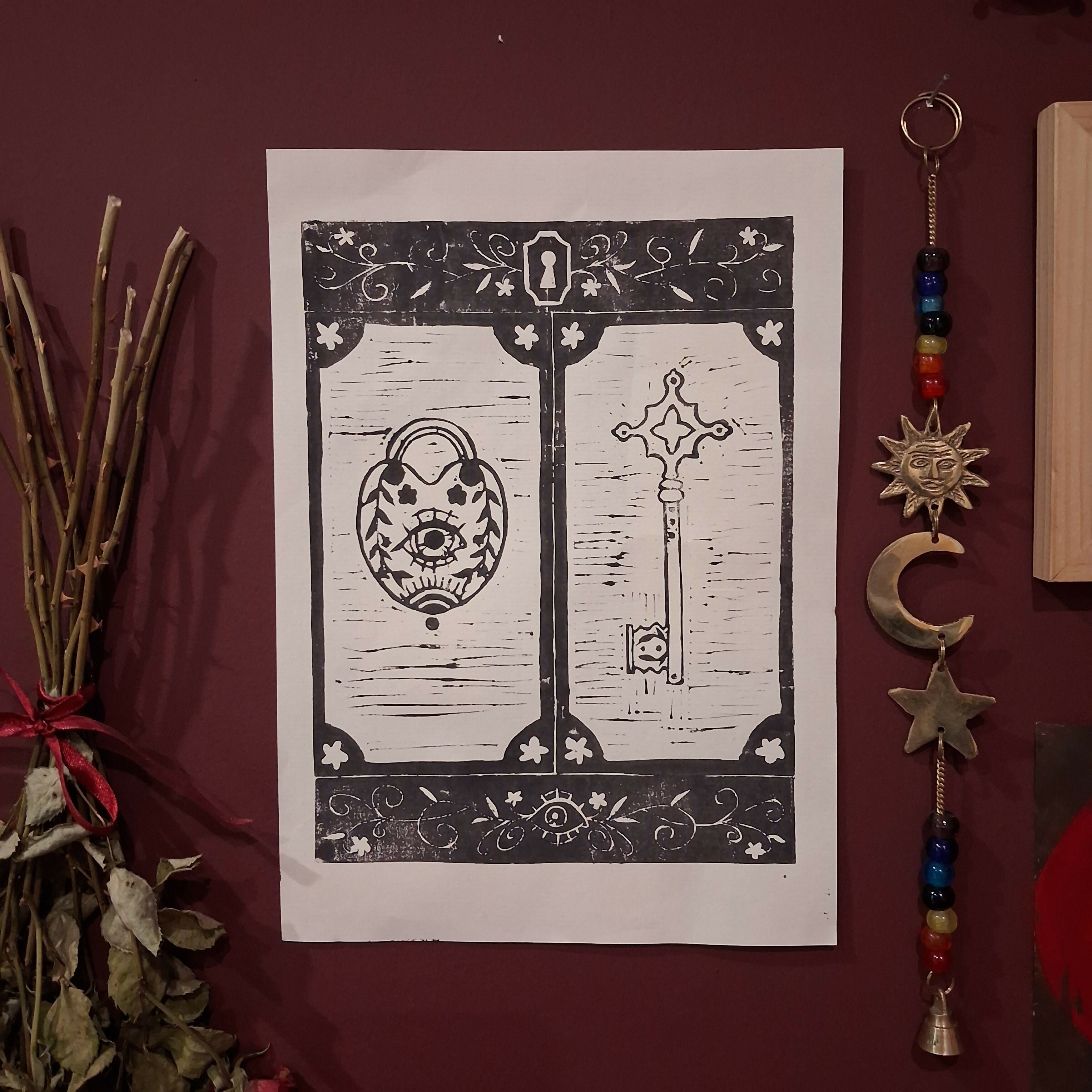 Lock and Key Linoprint