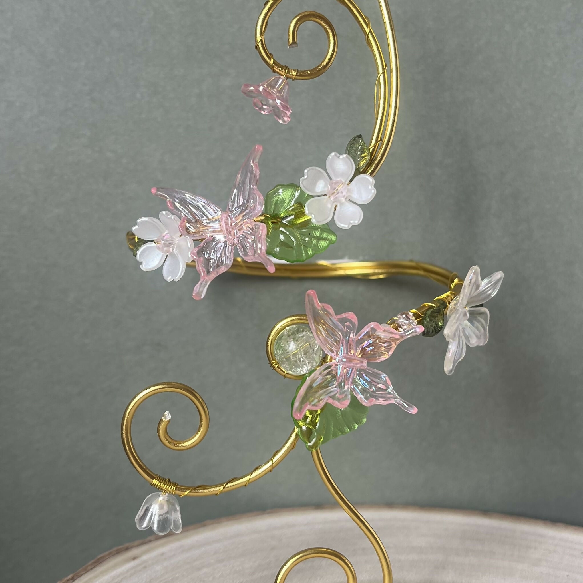 Fairy Garden Beaded Wire Wrapped Arm Cuff In Gold