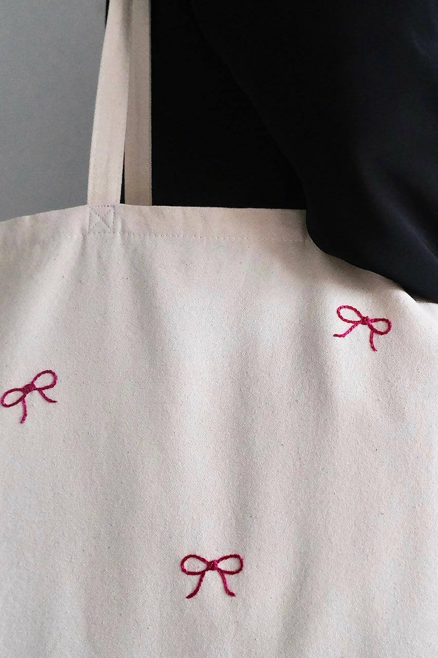 Hand Embroidered Bow Tote