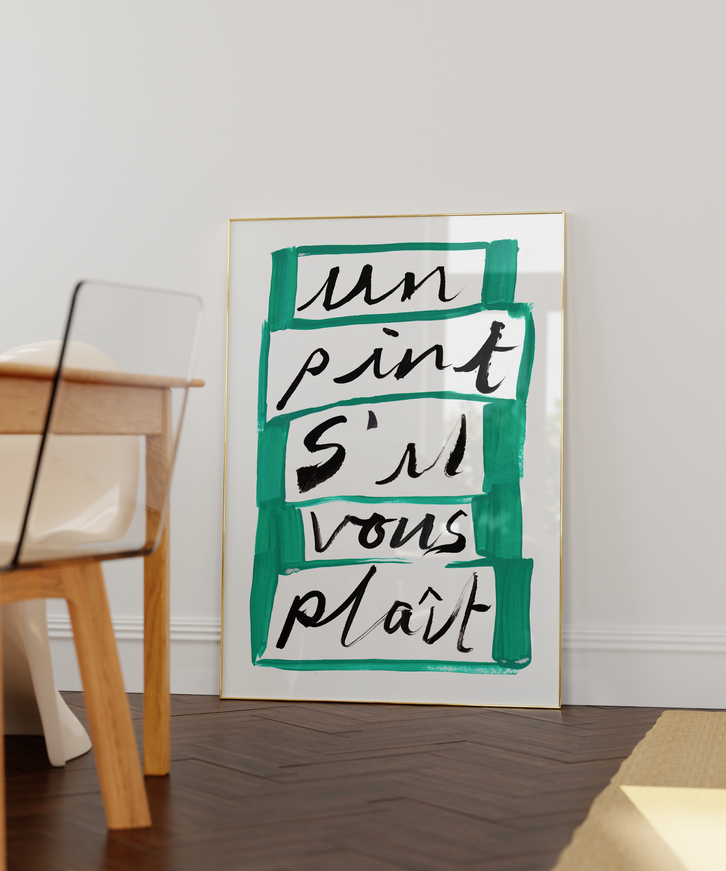 'Un Pint S'il Vous Plait' Hand Painted Art Print