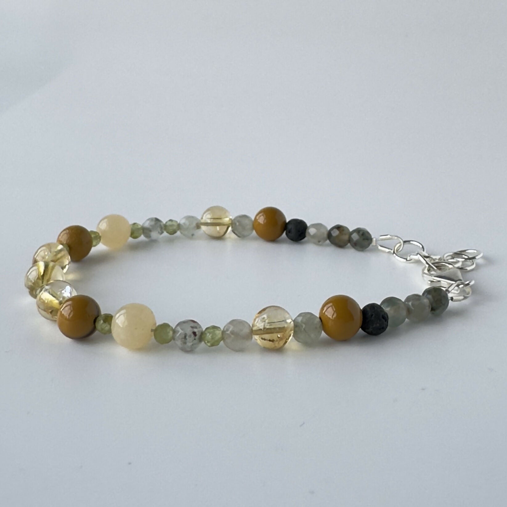 HEALING CRYSTAL & STERLING SILVER SOLAR PLEXUS CHAKRA BRACELET WITH AROMATHERAPY BEADS