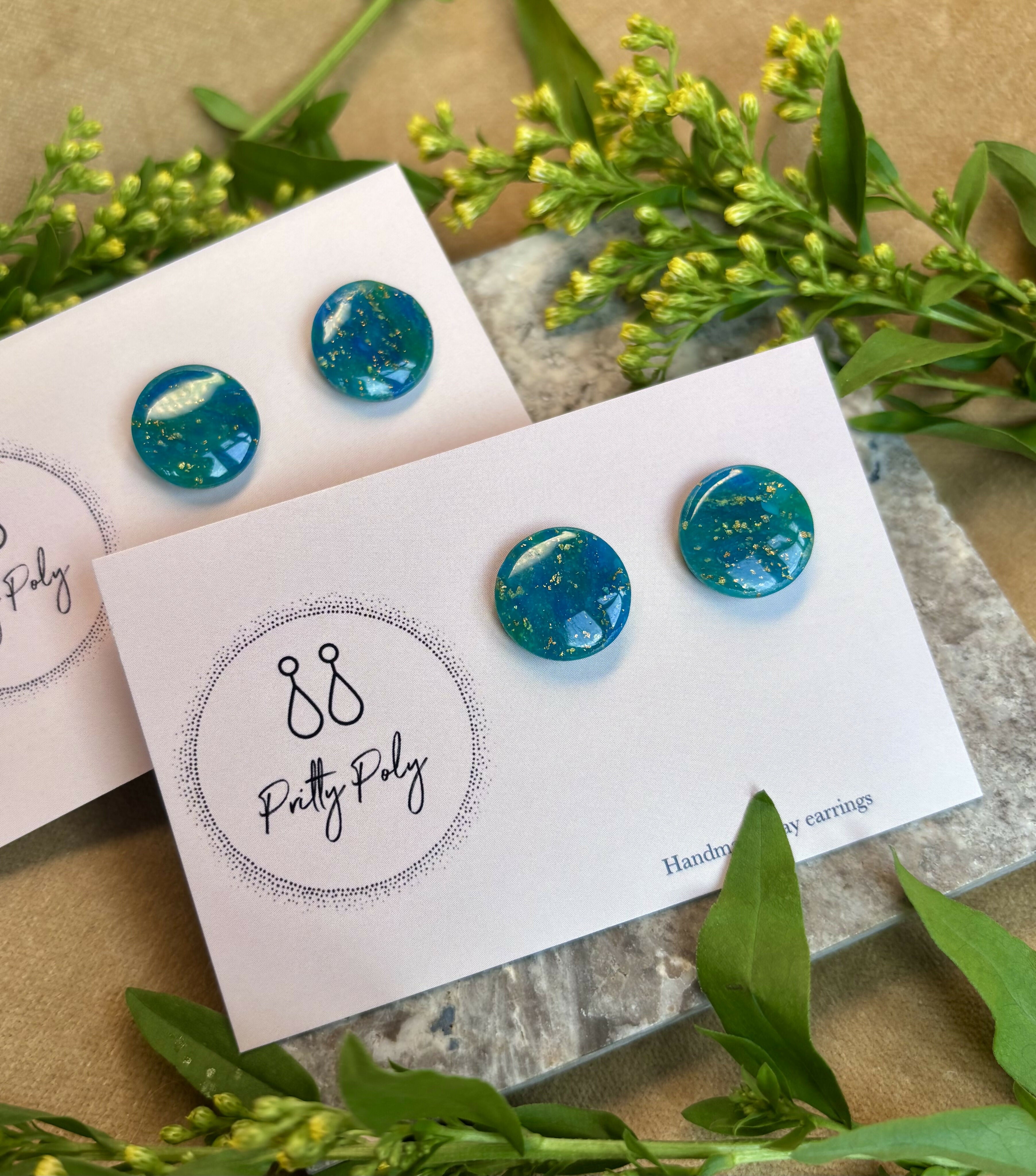 Blue and Gold Fleck Round Polymer Clay Studs