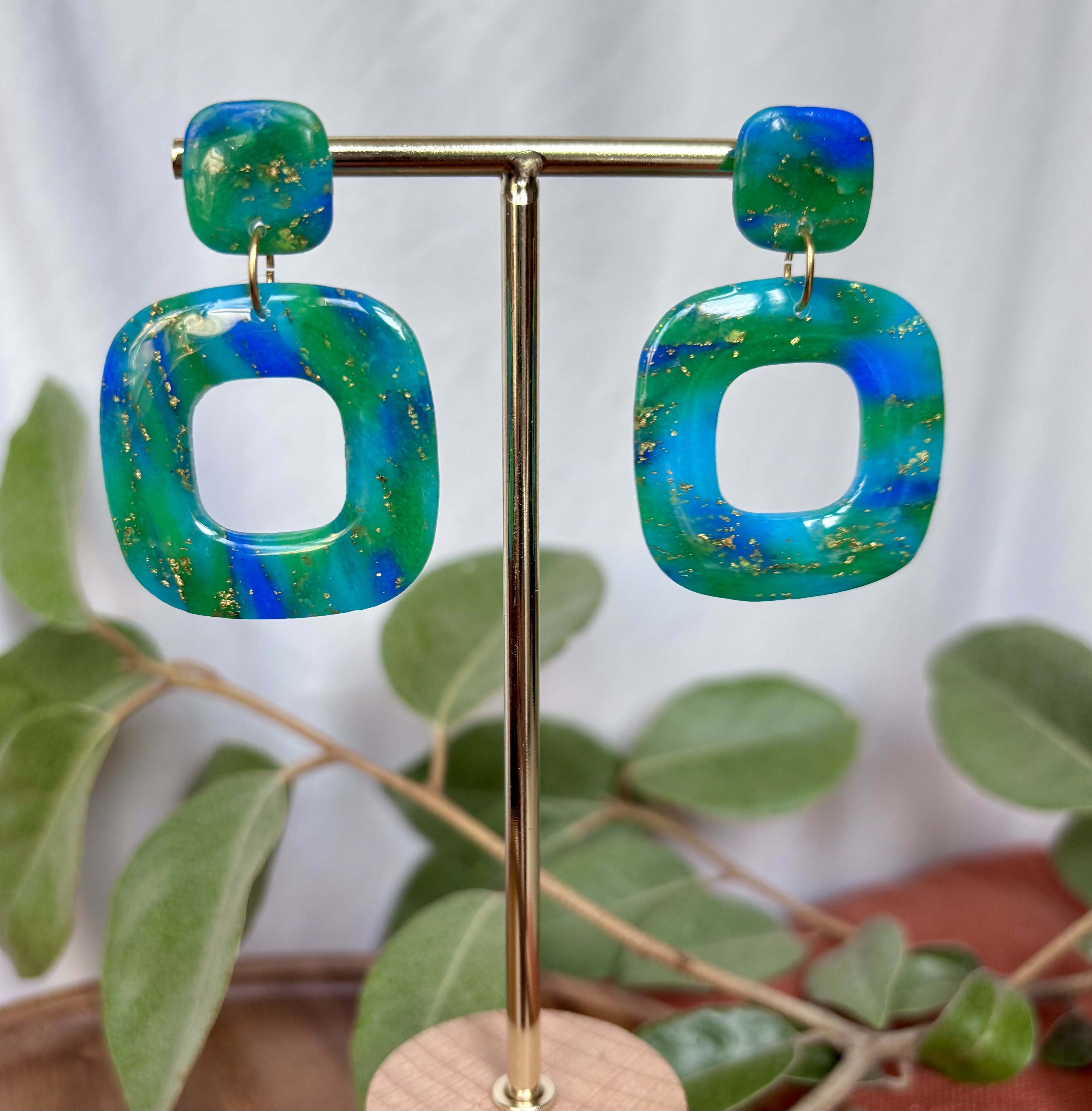 Ocean Dream Collection Square Polymer Clay Earrings