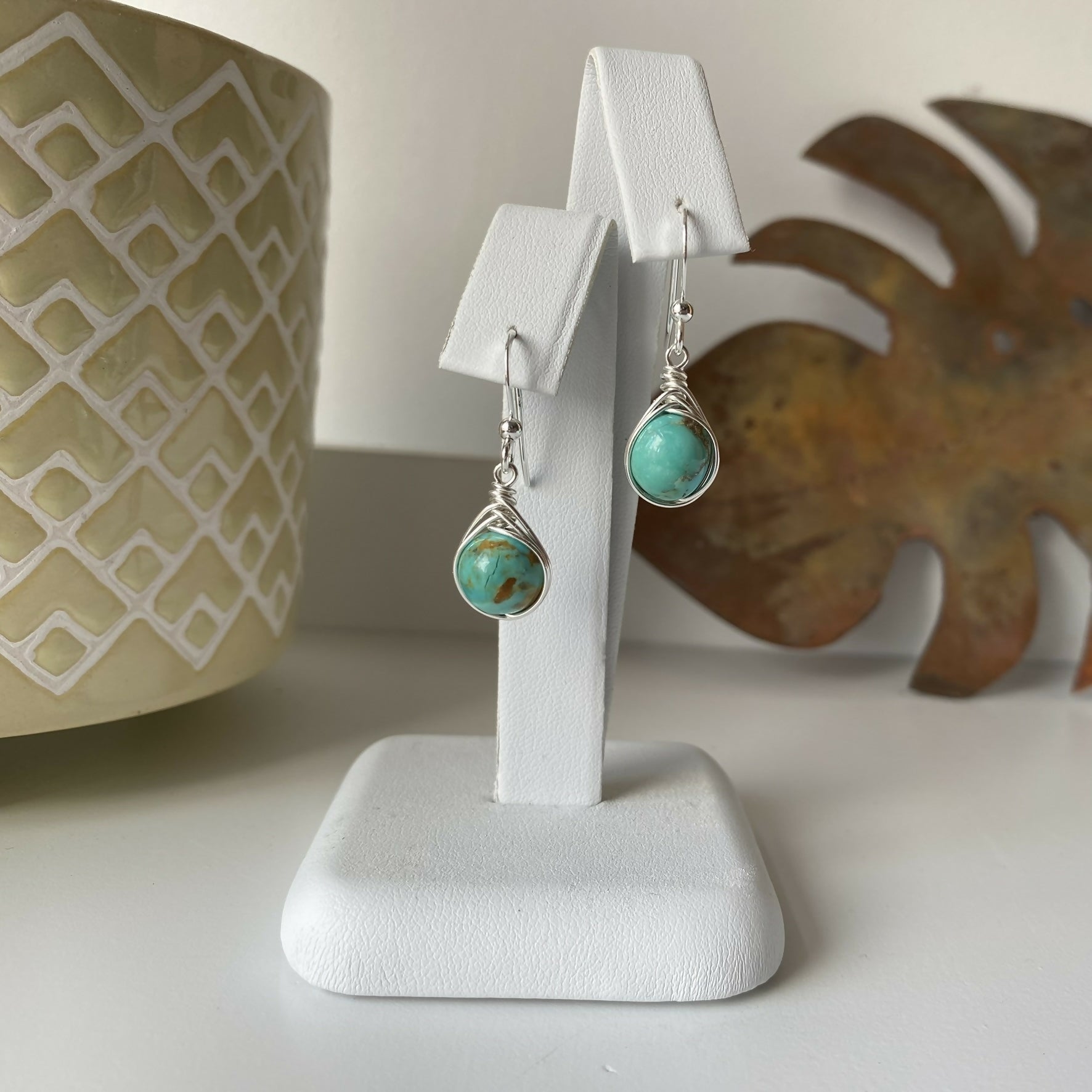 Turquoise Drop Earrings, Sterling Silver