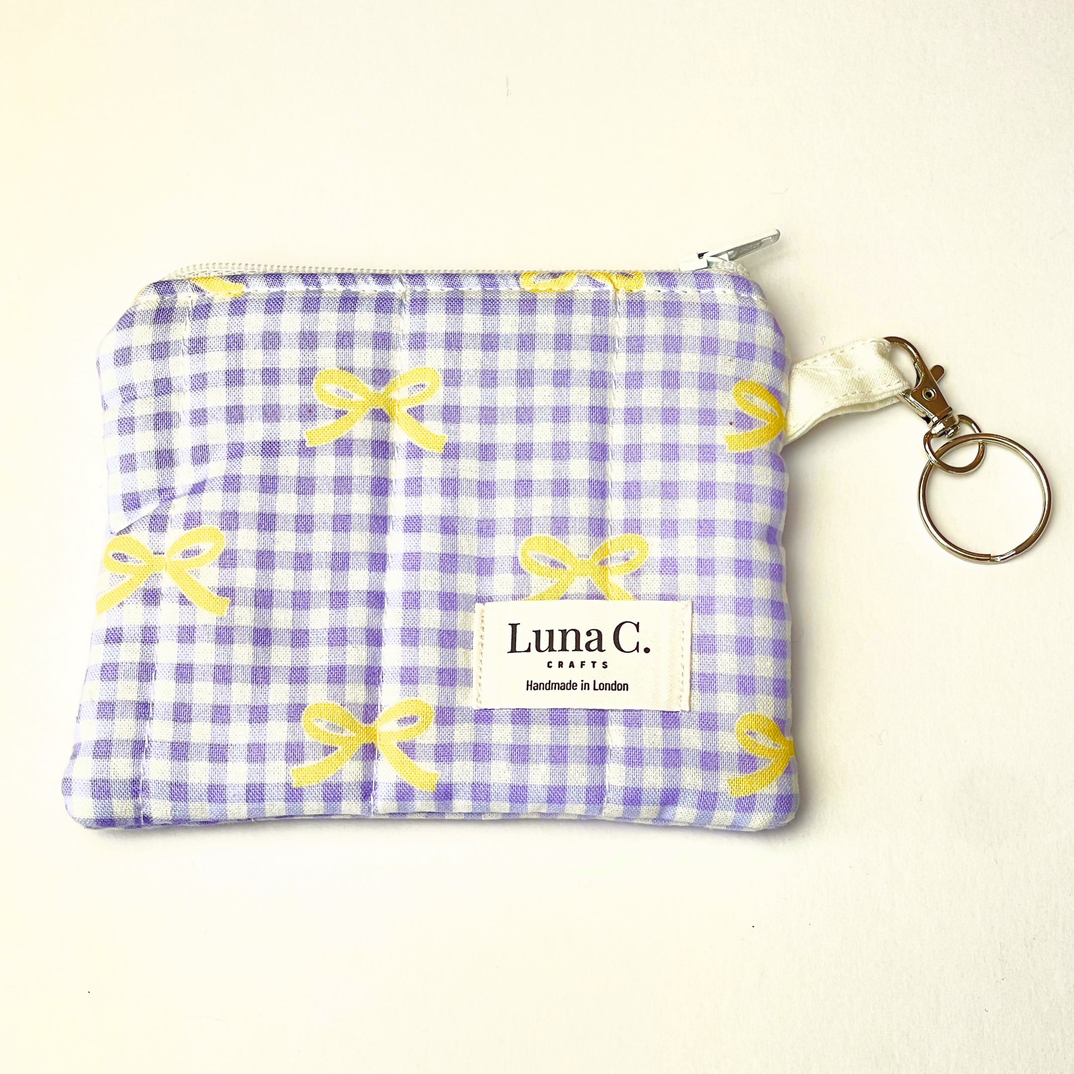 Light Purple Gingham Yellow Bows Zipped Keychain Wallet
