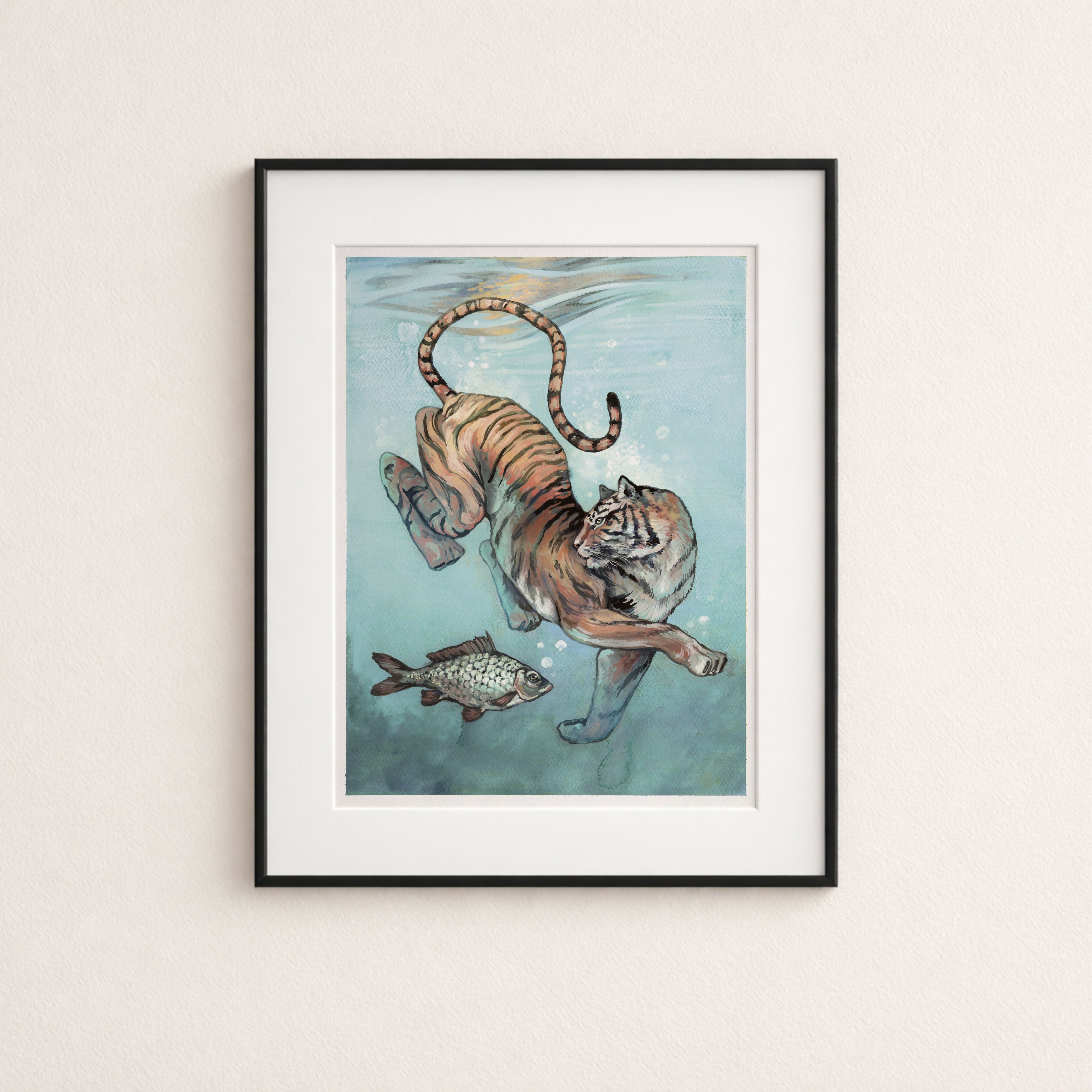 Swimming Tiger Illustration, A5 Print