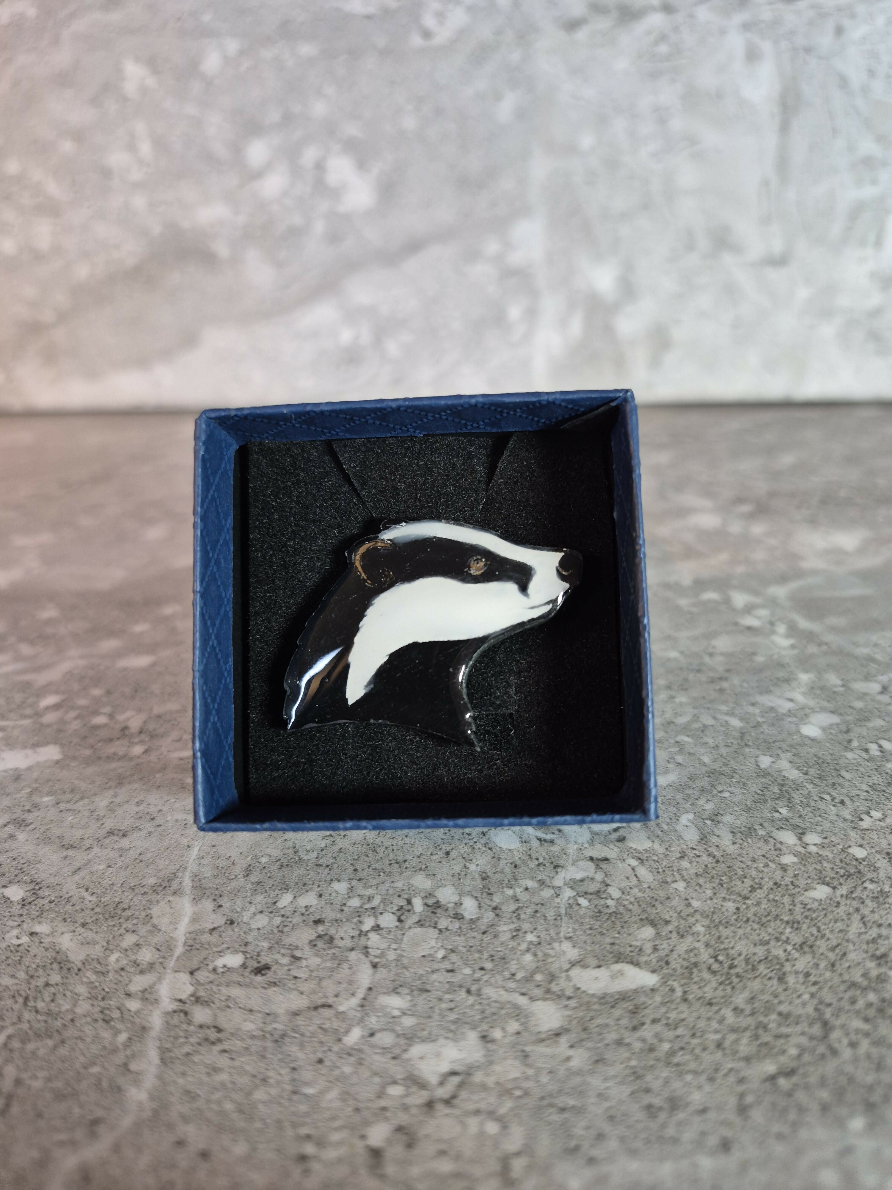 Handcrafted, Black And White, Badgers Head Pin