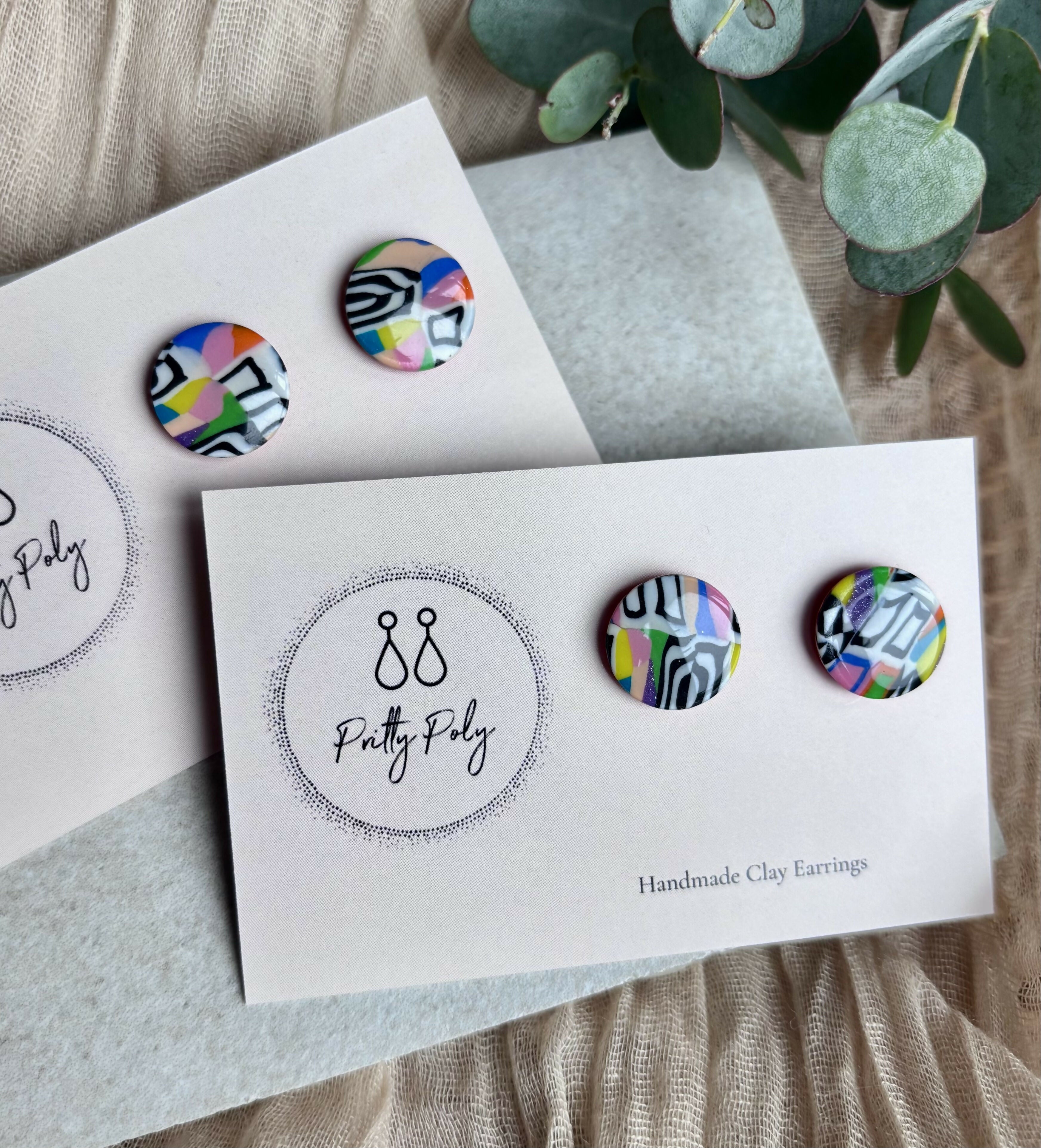 Colour, Black and Pattern Round Polymer Clay Studs
