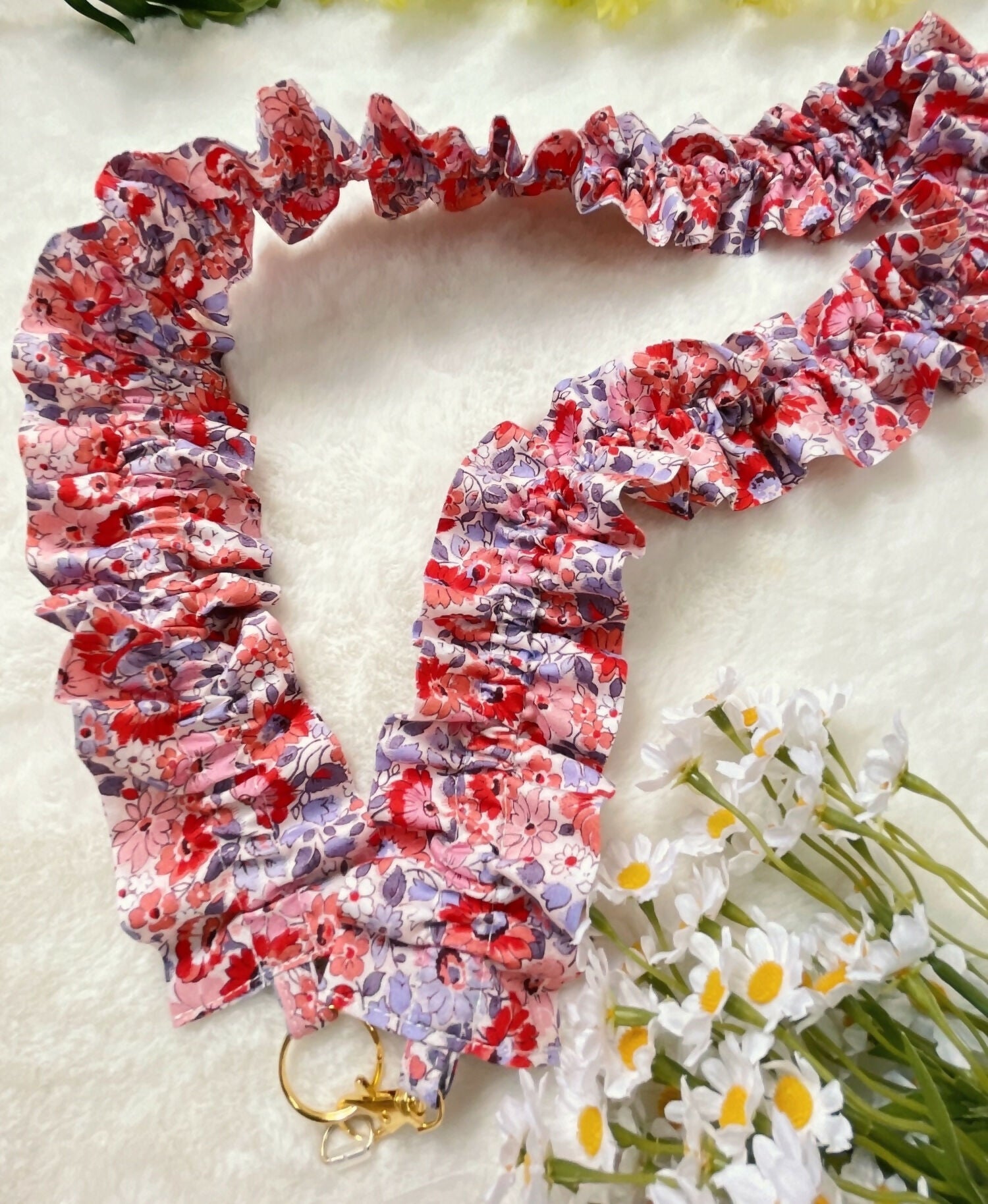 Handmade Ruffled Crossbody Phone Strap Ditsy Archive Red