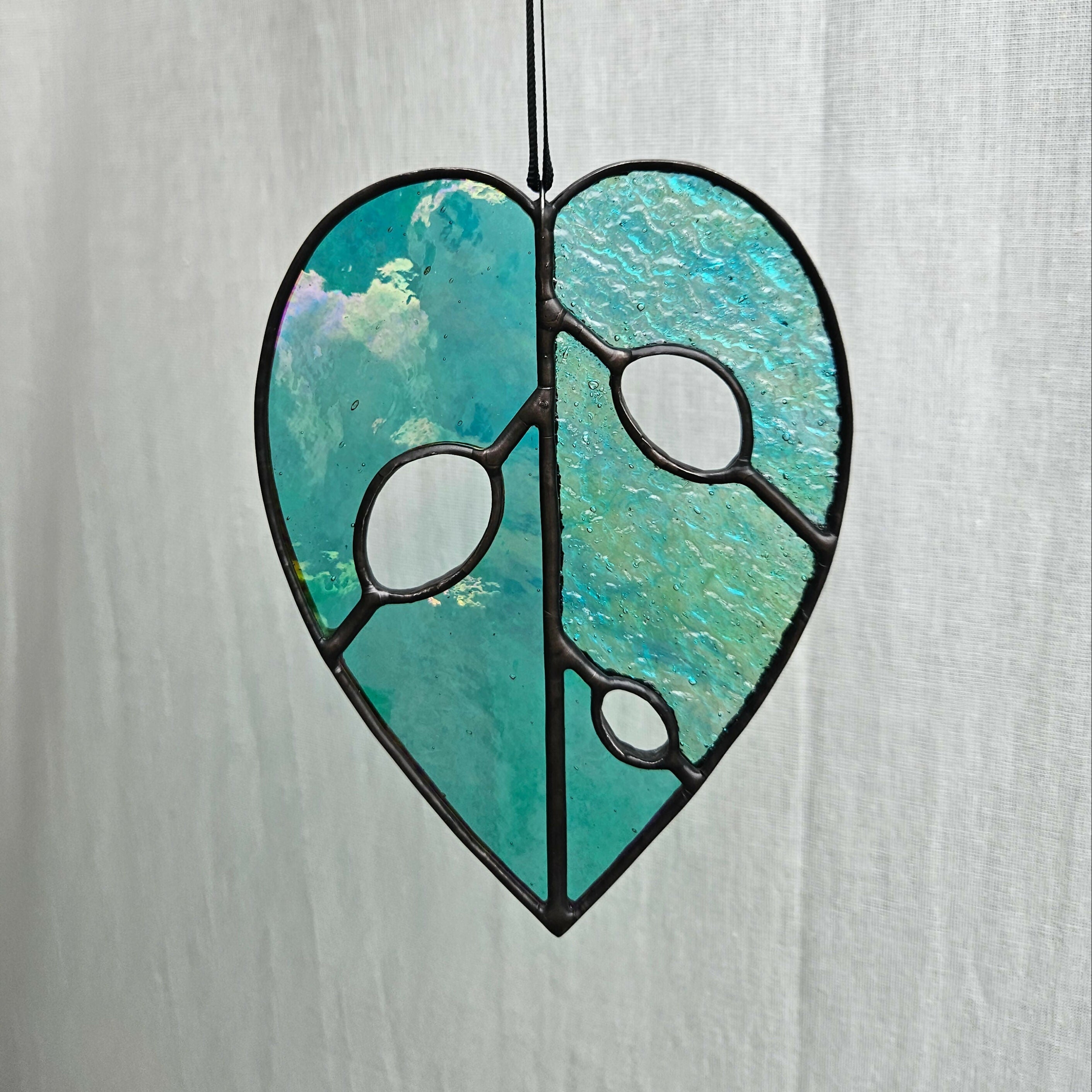 Iridescent Teal Monstera Adansonii Stained Glass Suncatcher