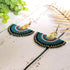 Blue Macrame Earrings; Egyptian Fan Gold Wire Spiral Bohemian Earrings