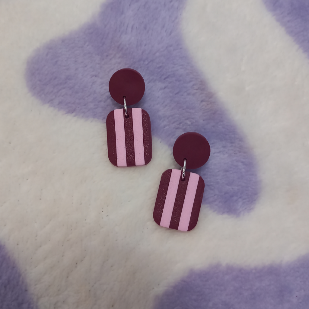 Polymer Clay Small Rectangle Stripy Dangle Earrings