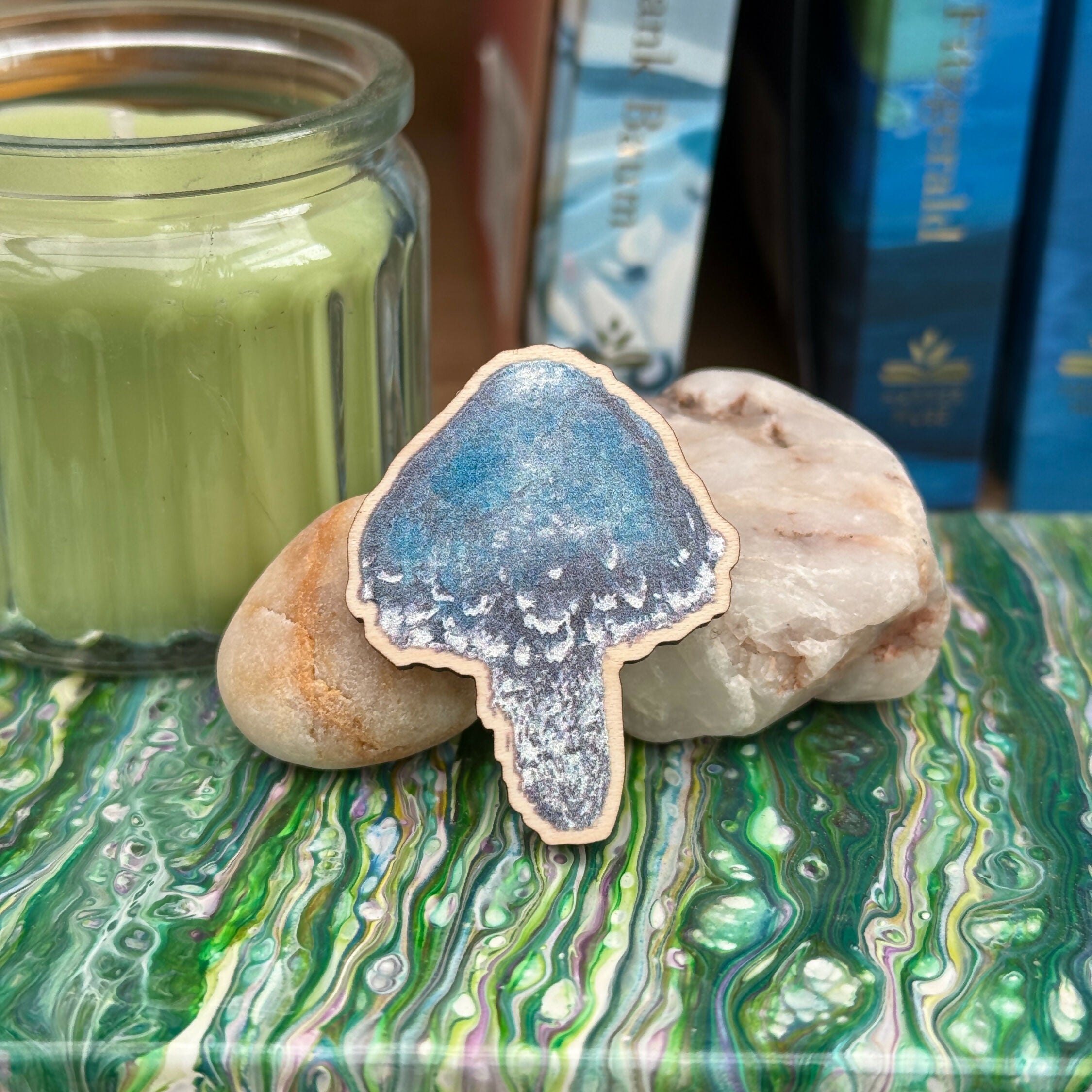 Mushroom - Blue Round Head - Wooden Pin