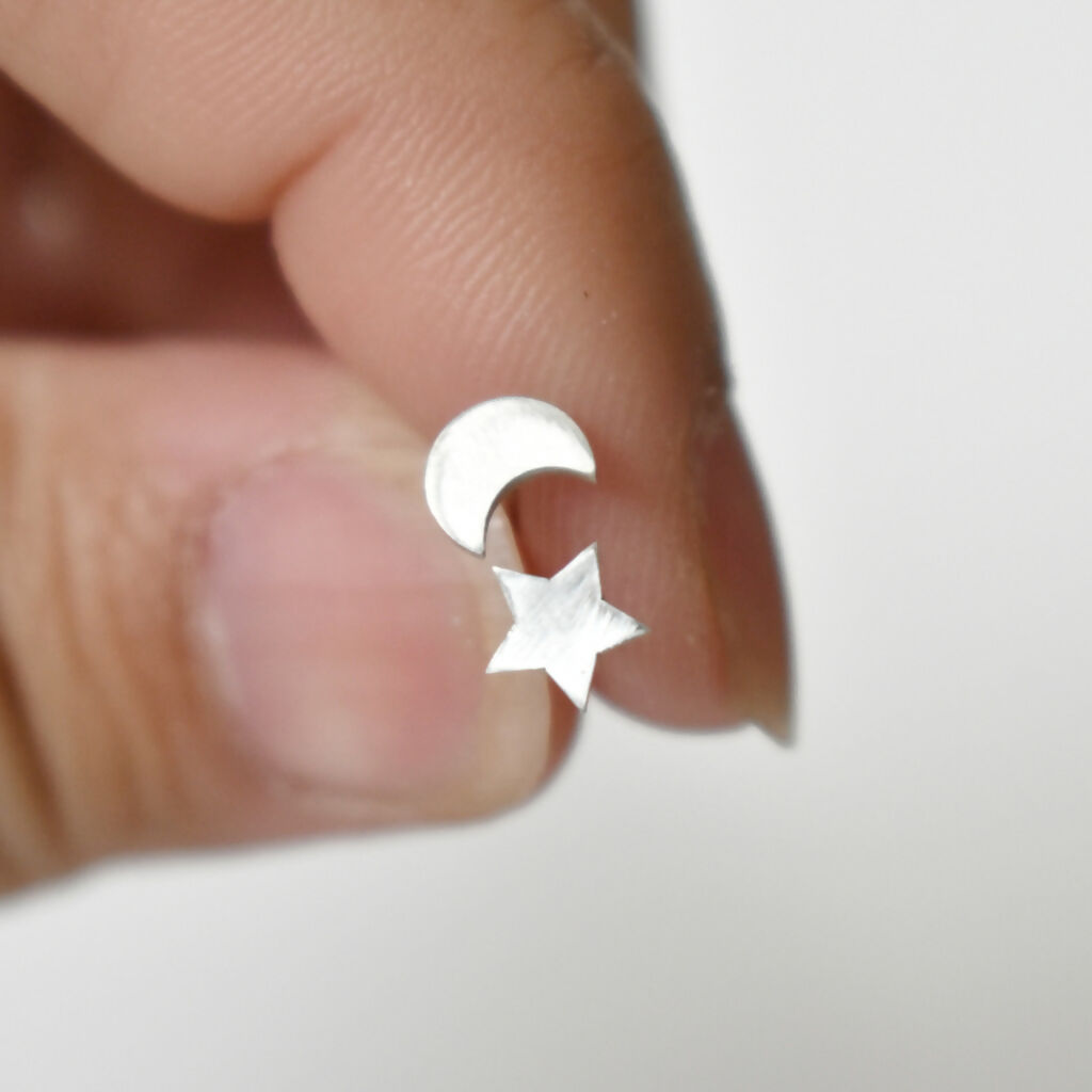 Sterling Silver Moon & Star Stud Earrings