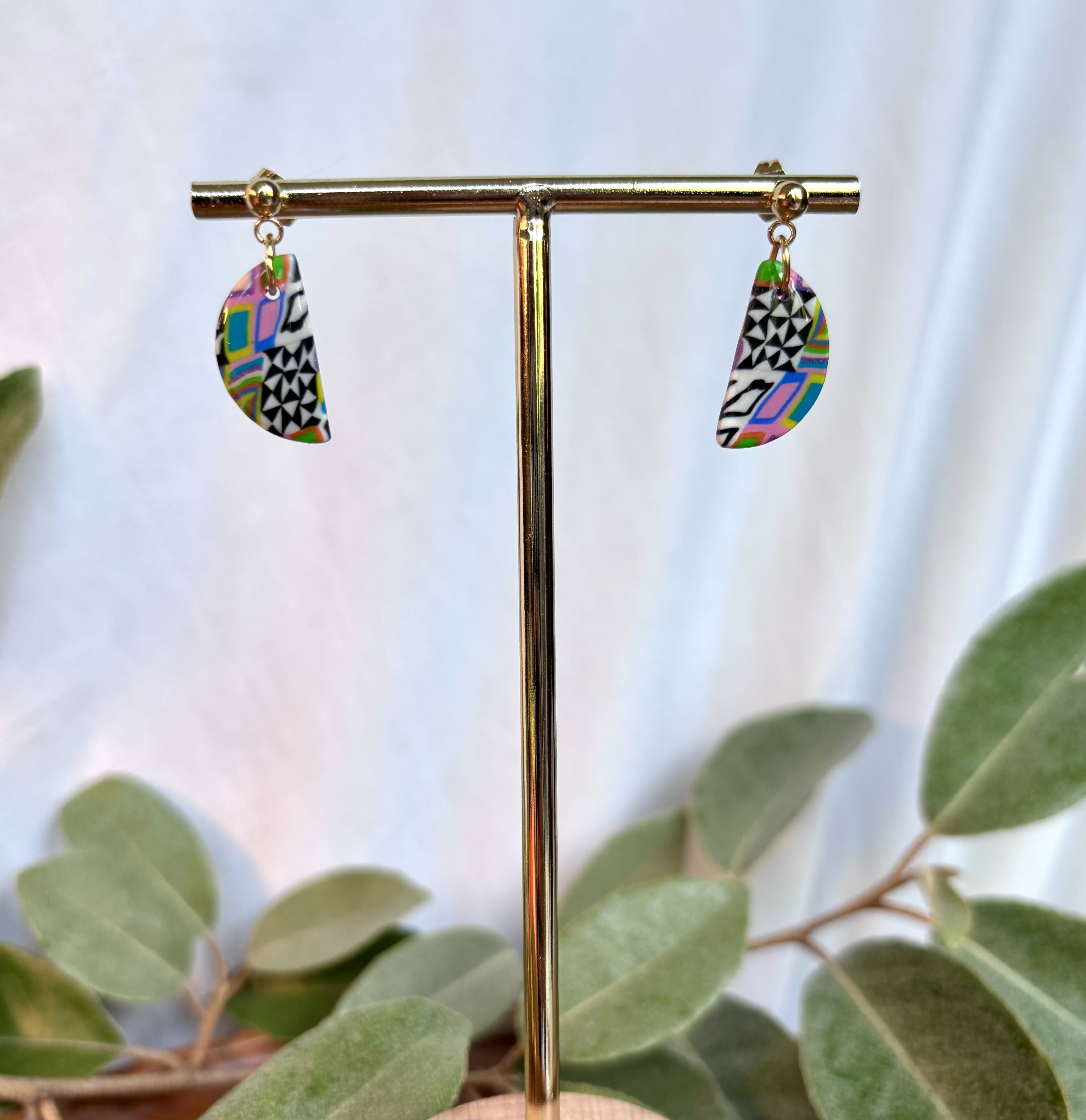 Funky Pattern Collection - Small Semi Circle Polymer Clay Earrings