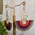 Rainbow Macrame Earrings; Statement Colourful Gold Wire Spiral Exotic Thai Boho Earrings