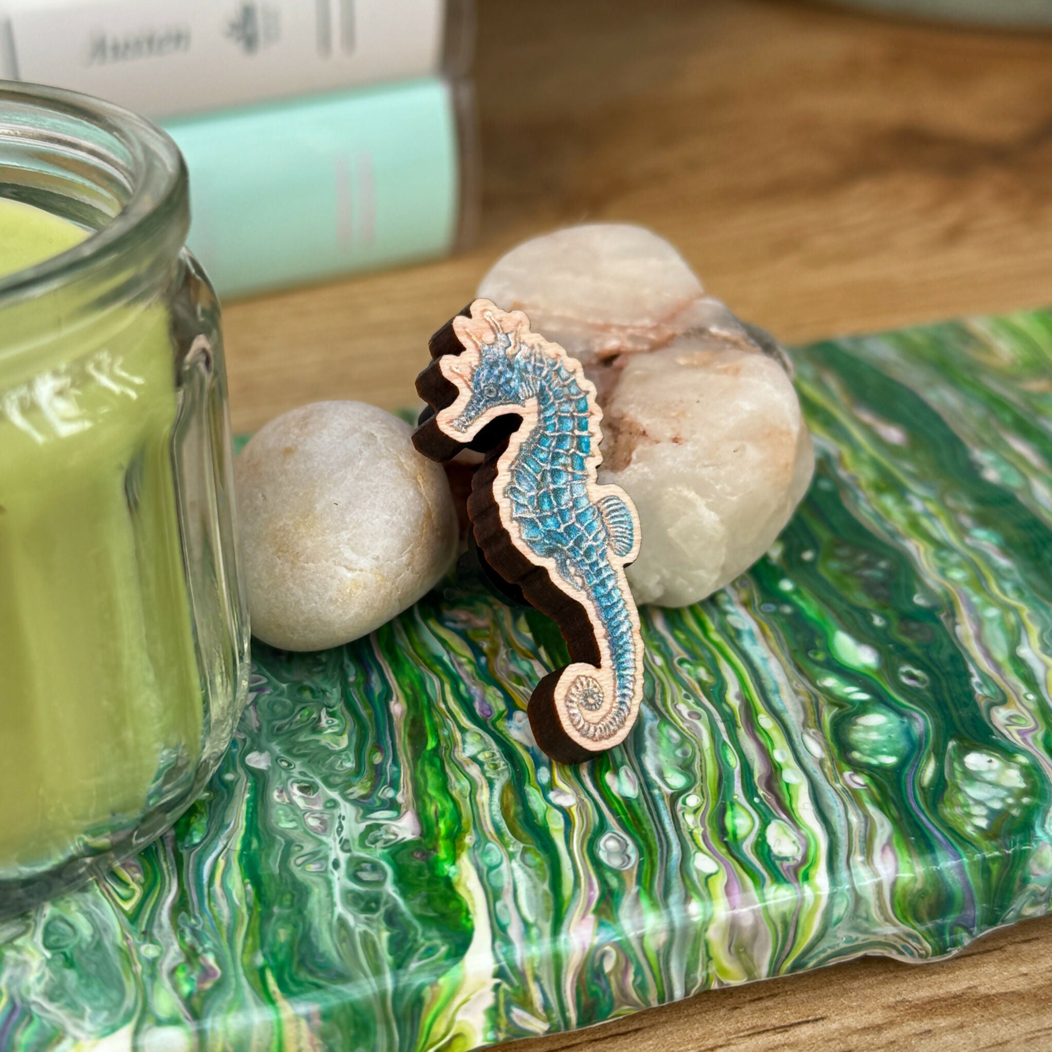 Seahorse - Blue - Wooden Pin