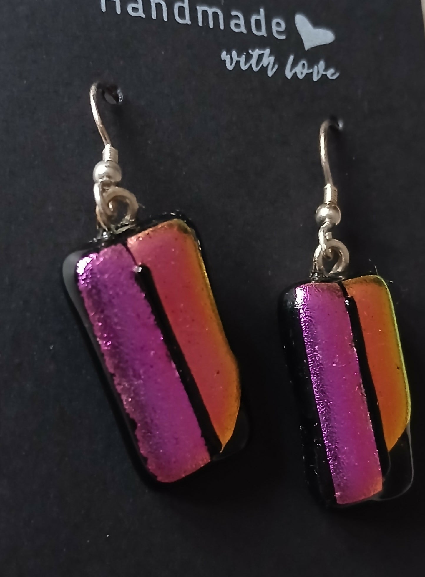 Fused Dichroic Glass Earrings in Pink and Orange/Pink with Sterling Silver Hooks